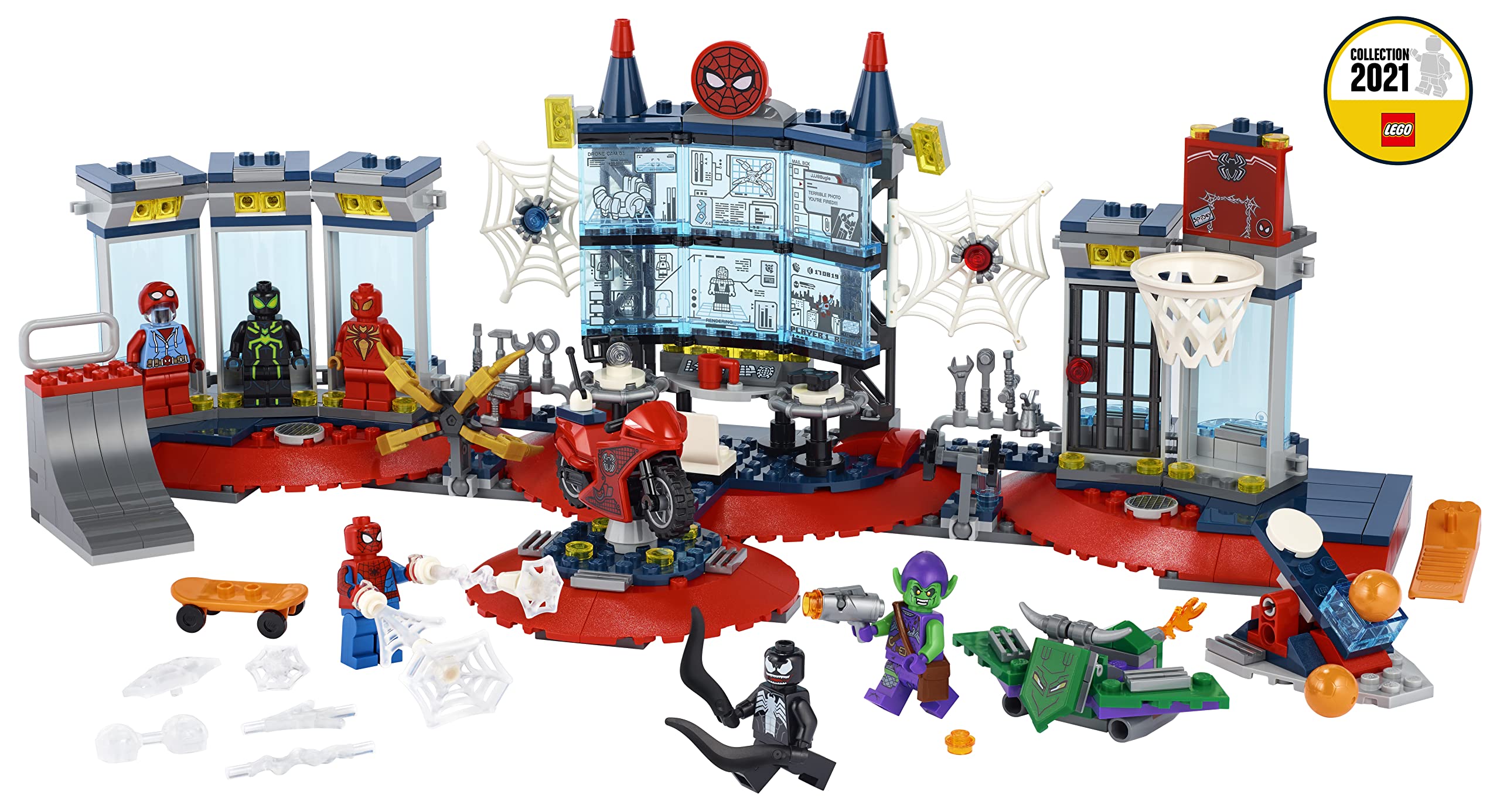 LEGO Marvel Spider-Man Attack on Spider Lair Building Toy Set with Peter's Hideout, Green Goblin & Venom Mini Figures - Superhero Play for Kids & Collectors