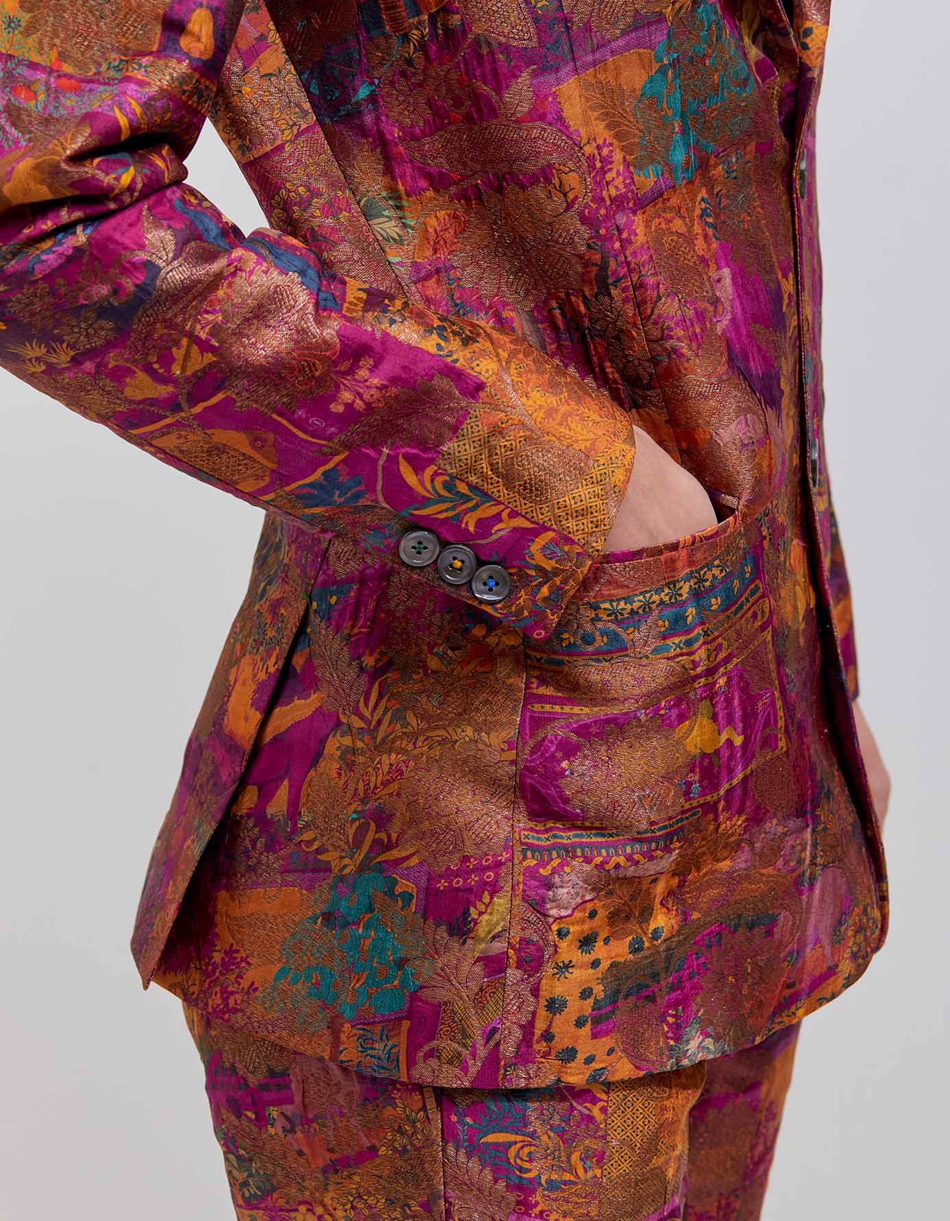 Elegant Rana Blazer in Luxurious Silk Brocade - Purple Women's Fashion Jacket for Office, Party & Special Occasions