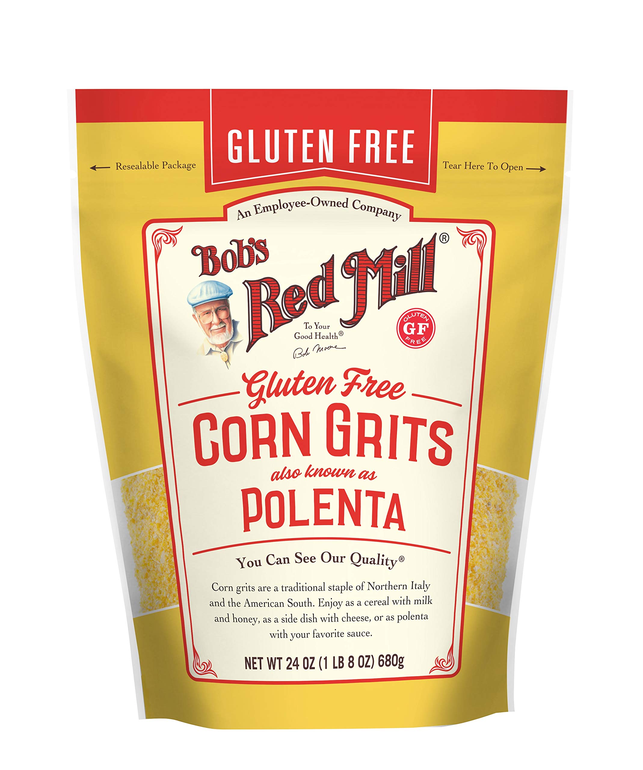 Organic Gluten-Free Corn Grits & Polenta by Bob's Red Mill - 24oz (Pack of 4) | Non-GMO, Stone Ground | Perfect for Breakfast Porridge, Italian Polenta Dishes & Southern-Style Recipes