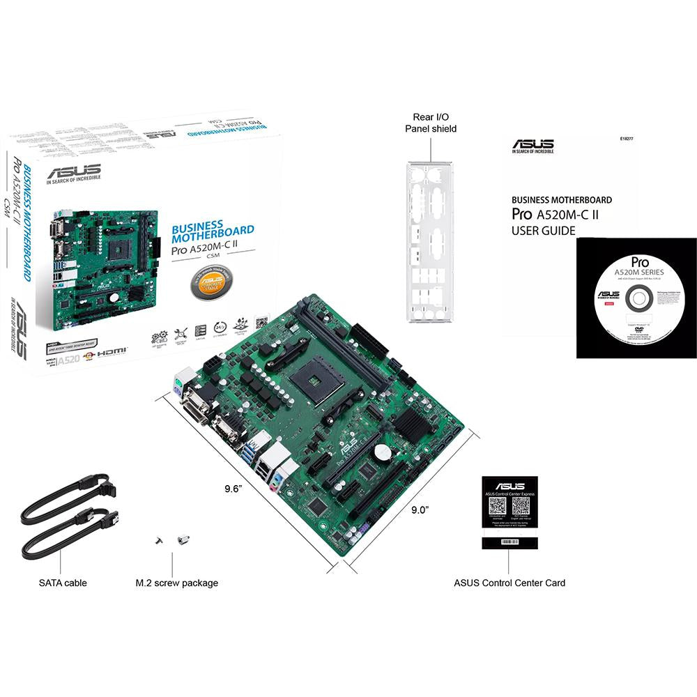 ASUS PRO A520MC II CSM Motherboard - AMD Socket AM4, DDR4, PCIe 4.0, USB 3.2 Gen 2 - Perfect for Gaming PCs, Workstations & Home Office Builds