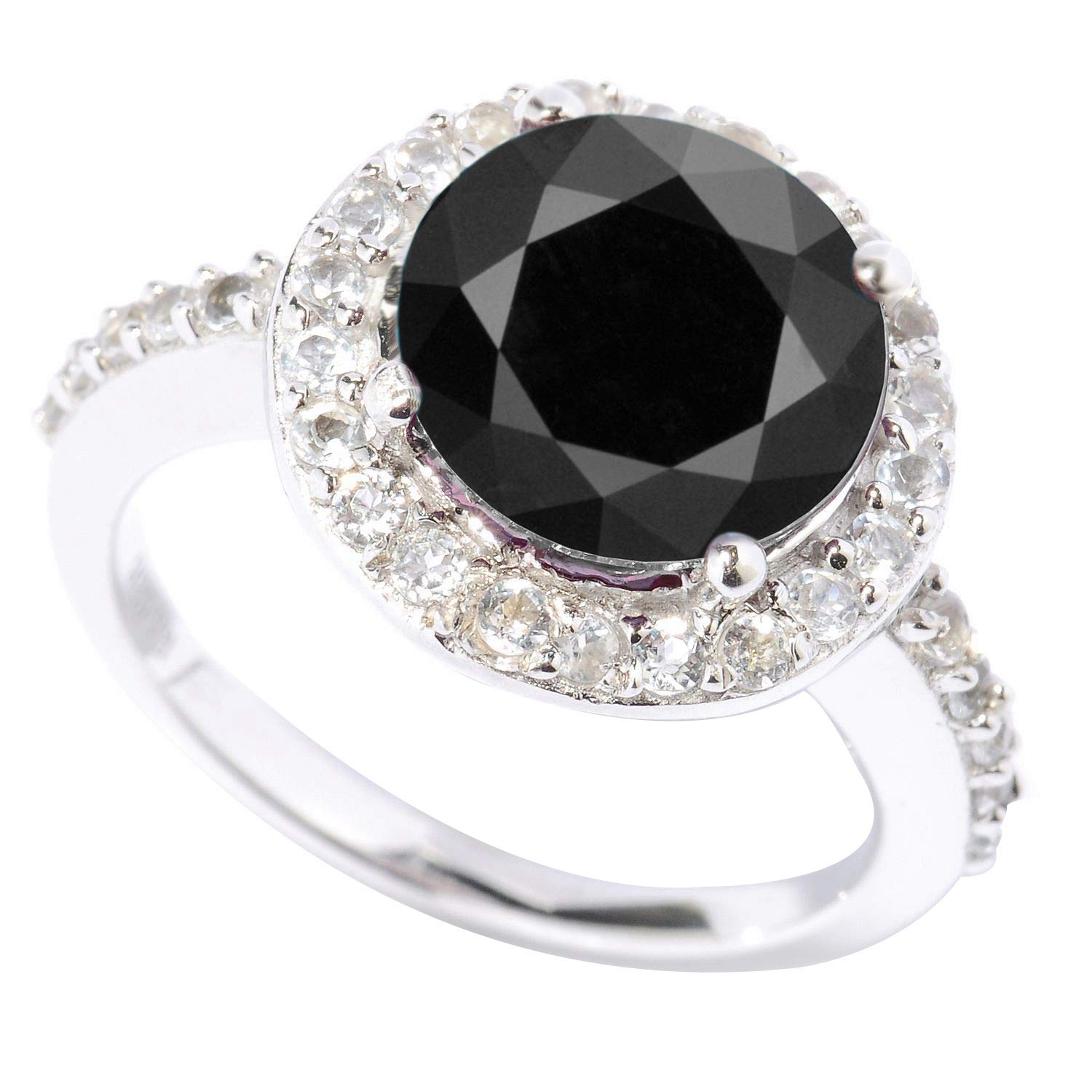 Genuine Black Diamond & White Topaz Halo Ring in Sterling Silver - Elegant Jewelry for Women, Perfect for Weddings, Anniversaries & Special Occasions
