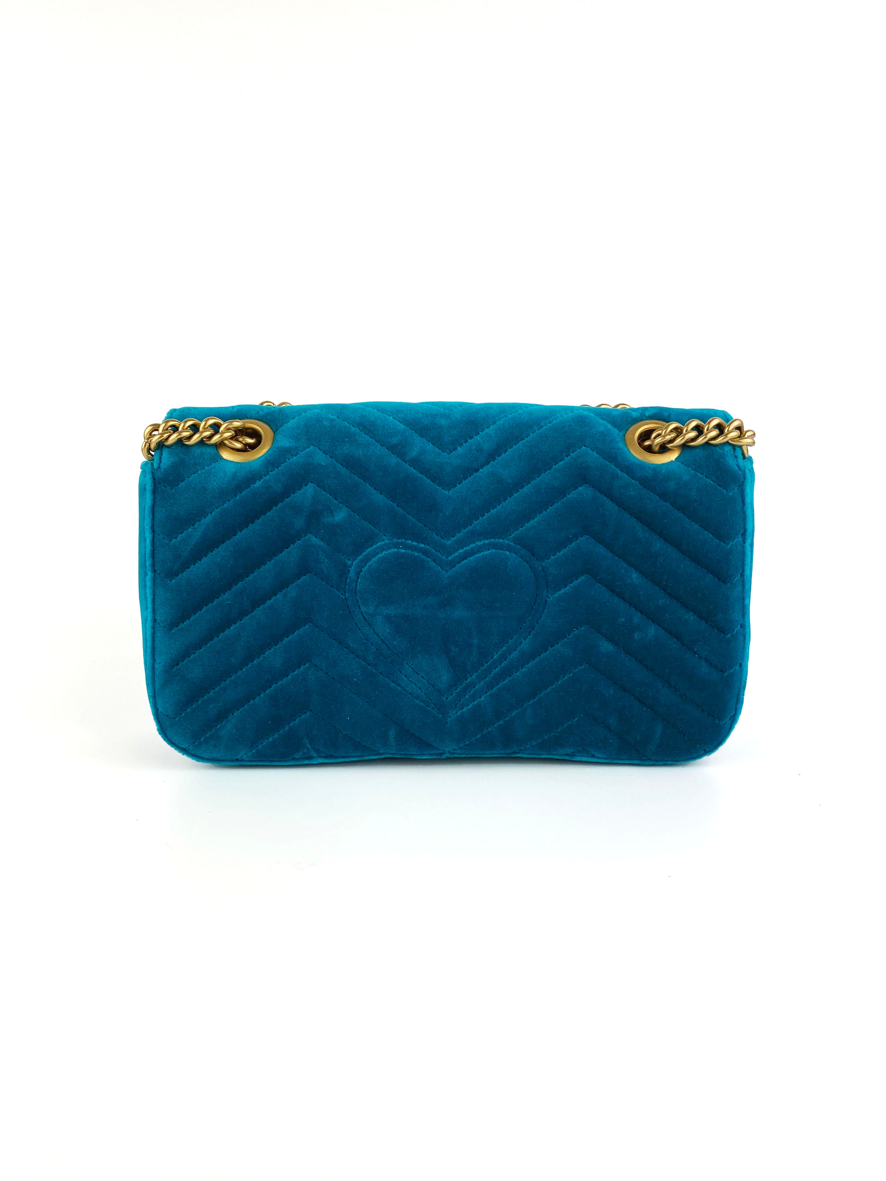 Gucci Marmont Bag in Teal Velvet - Luxury Designer Handbag for Women | Perfect for Parties, Date Nights & Special Occasions