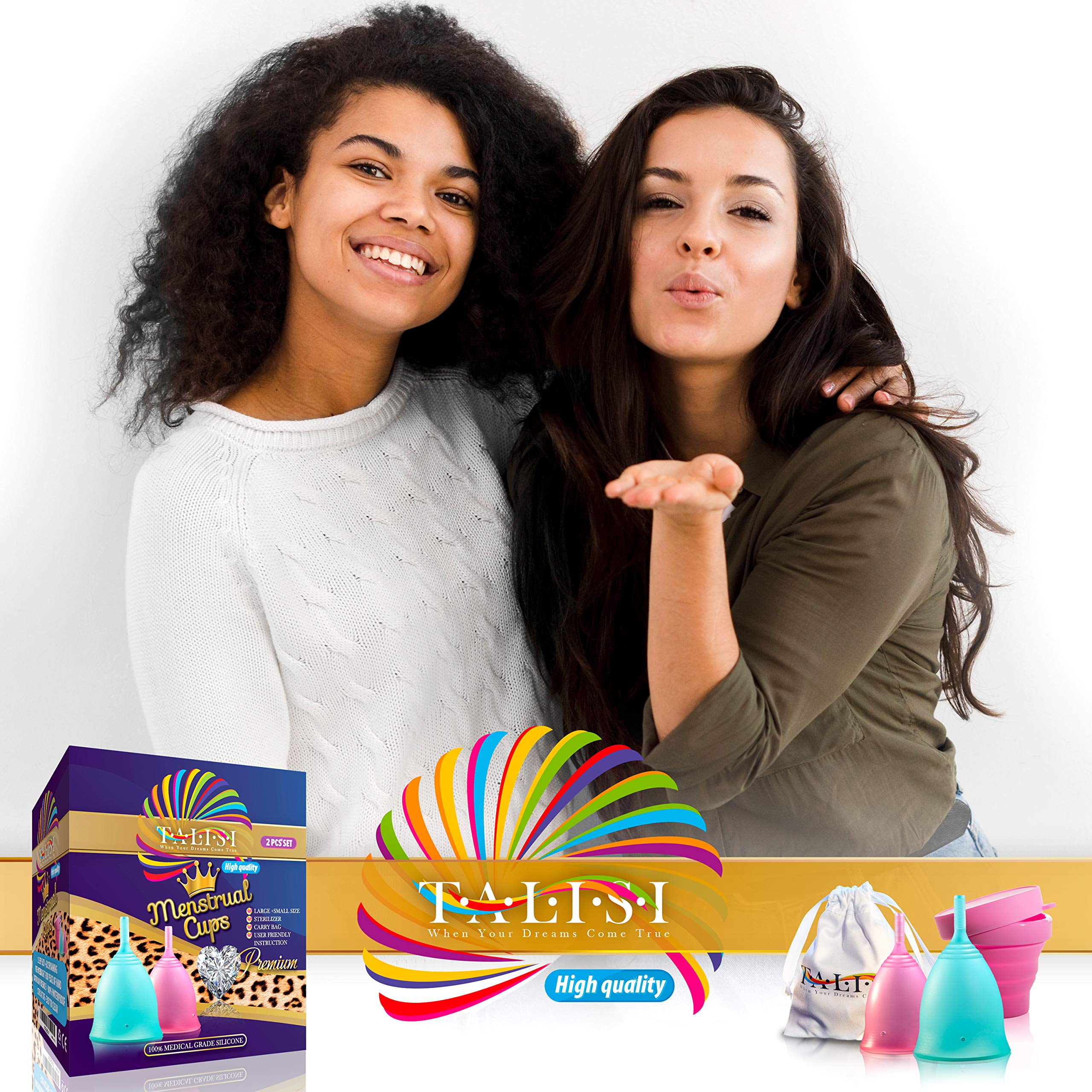 Talisi Reusable Menstrual Cups Set of 2 - Soft Flexible Period Cups for Women (Small & Large Size) | Includes Collapsible Sterilizer | Eco-Friendly Alternative to Tampons & Pads | Ideal for Regular & Heavy Flow | Perfect for Travel, Gym & Active Lifestyles