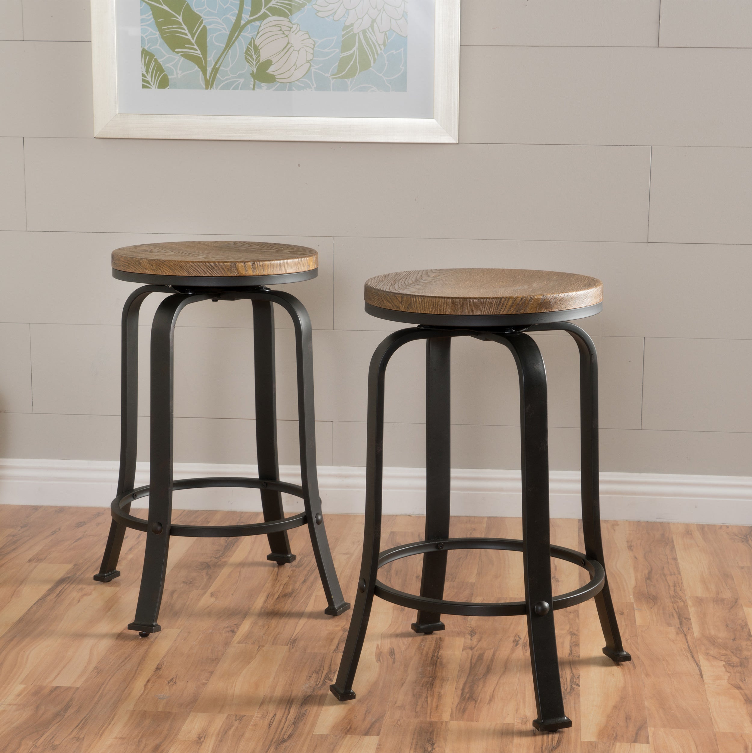 Modern Counter Stools Set of 2 - Adjustable Height Bar Stools for Kitchen Island, Breakfast Bar & Home Decor - Comfortable PU Leather Seat with Metal Base