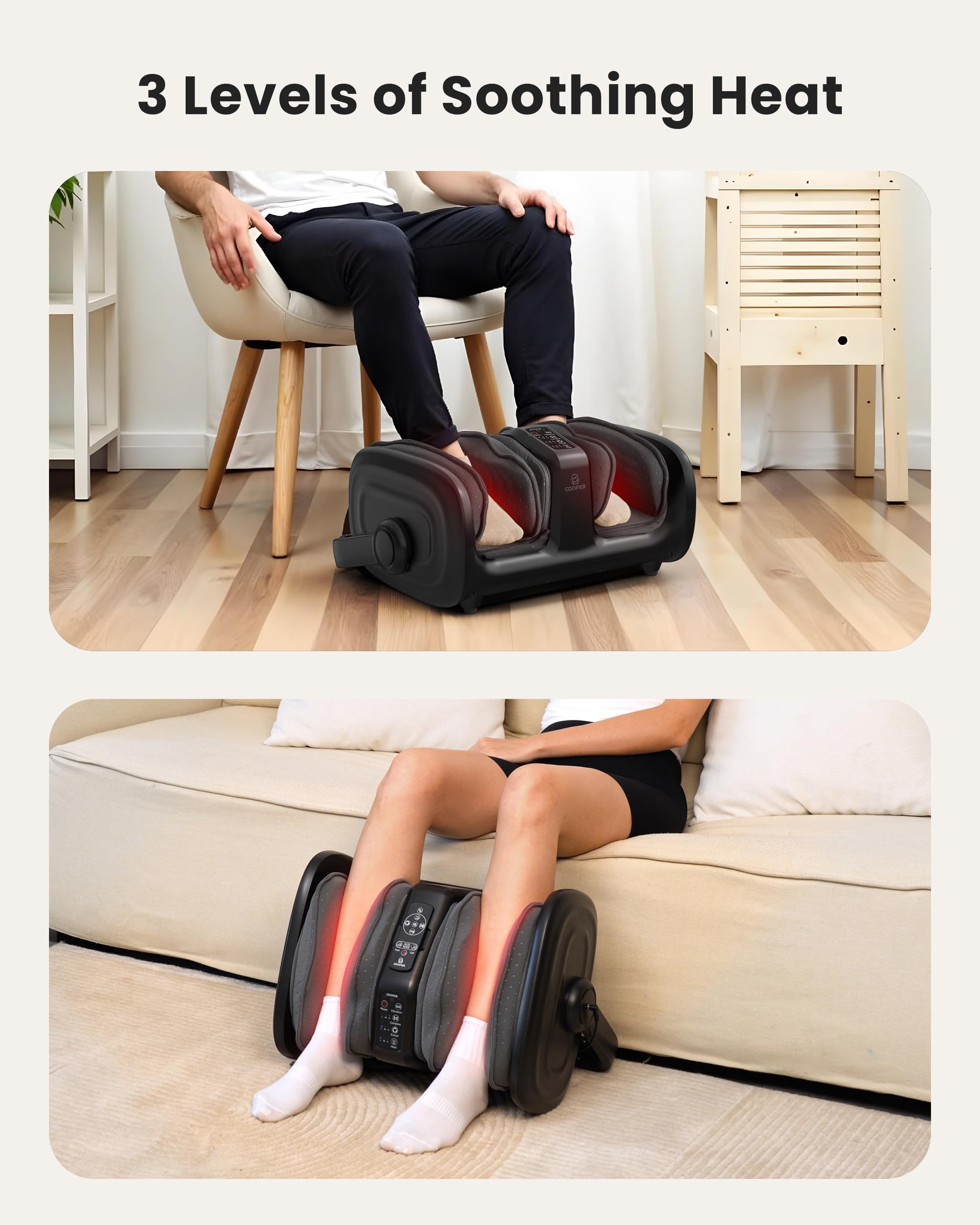 COMFIER Shiatsu Foot Massager with Heat - FSA HSA Eligible Calf & Foot Massager for Plantar Fasciitis Relief - Kneading, Vibration & Compression Therapy with Remote Control - Fits Up to Size 14 - Perfect Gift for Men & Women - Ideal for Home Relaxation, Office Stress Relief & Post-Workout Recovery
