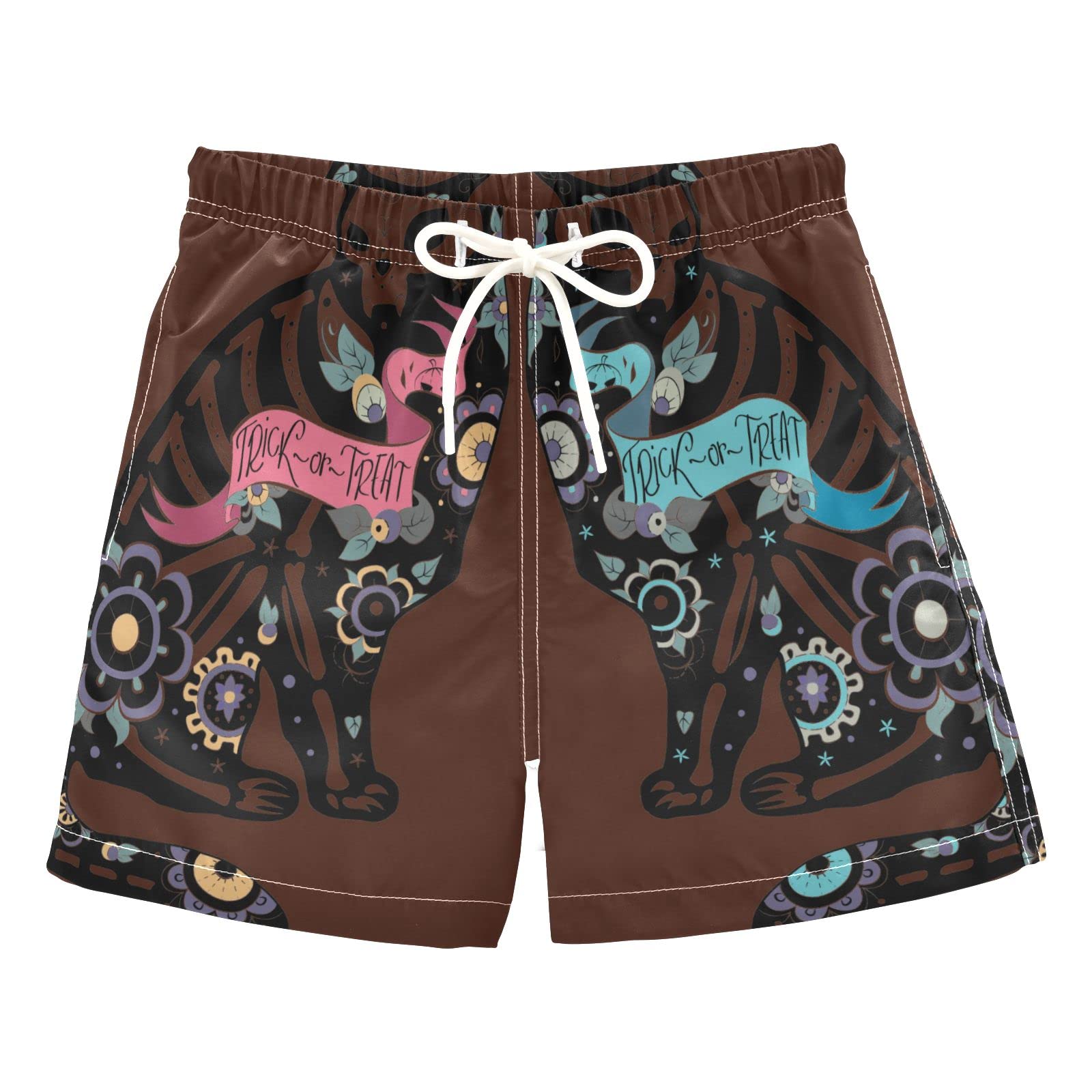 Colorful Boys' Cat & Skull Swim Trunks - Quick-Dry Board Shorts for Beach, Surf & Pool - Hawaii Vacation Essentials for Summer Fun