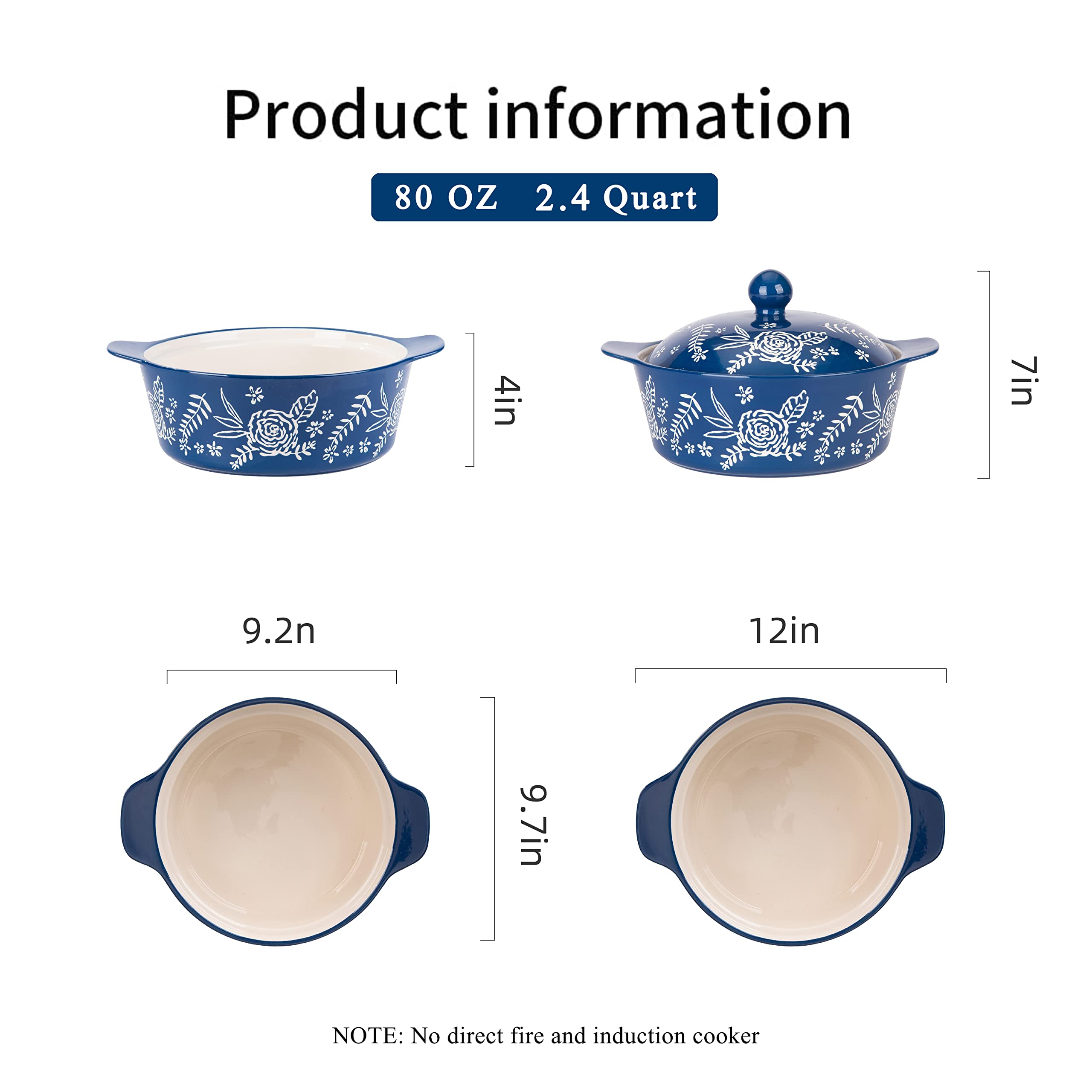 Wisenvoy Ceramic Casserole Dish with Lid - Oven Safe Baking Dish for Casseroles, Lasagna & More | Perfect for Family Dinners & Holiday Meals