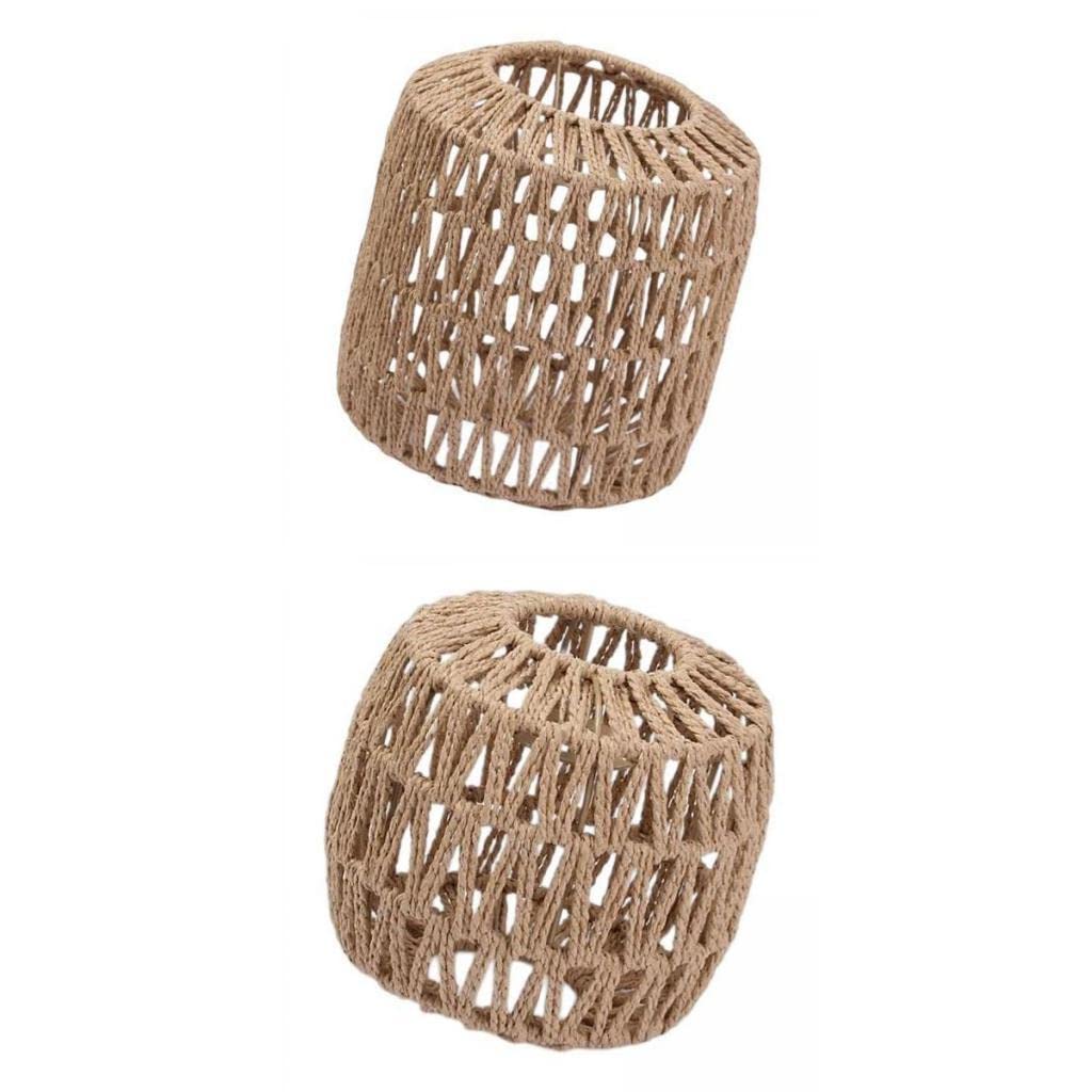 D DOLITY 2 Pack Boho Woven Pendant Lamp Shades - Natural Rattan Hanging Light Fixtures for Living Room, Bedroom, Hotel Decor - Perfect for Cozy Ambiance & Boho Chic Home Style