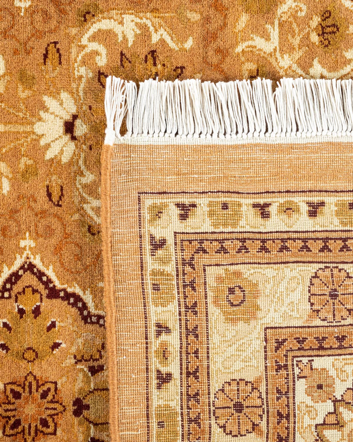 Handmade Wool Oriental Mogul Yellow 8x10 Area Rug - Traditional Hand-Knotted One-of-a-Kind Solo Rugs for Living Room, Bedroom & Home Decor