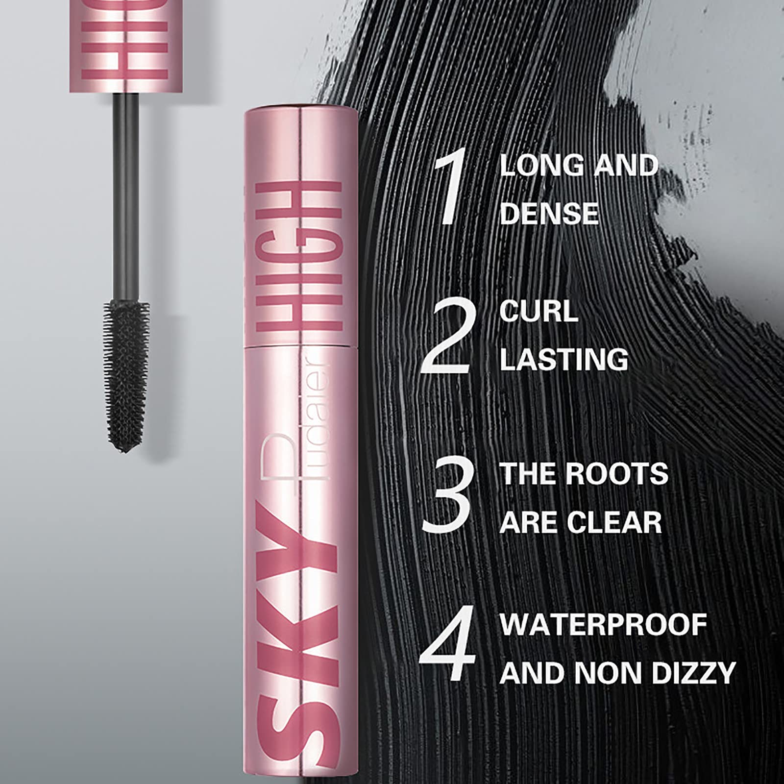 4D Silk Fiber Lash Sky Mascara - Waterproof, Smudge Proof & Long Lasting - Strong Black Volumizing & Curling Mascara for Dramatic Eye Makeup | Perfect for Parties, Weddings & Everyday Glam