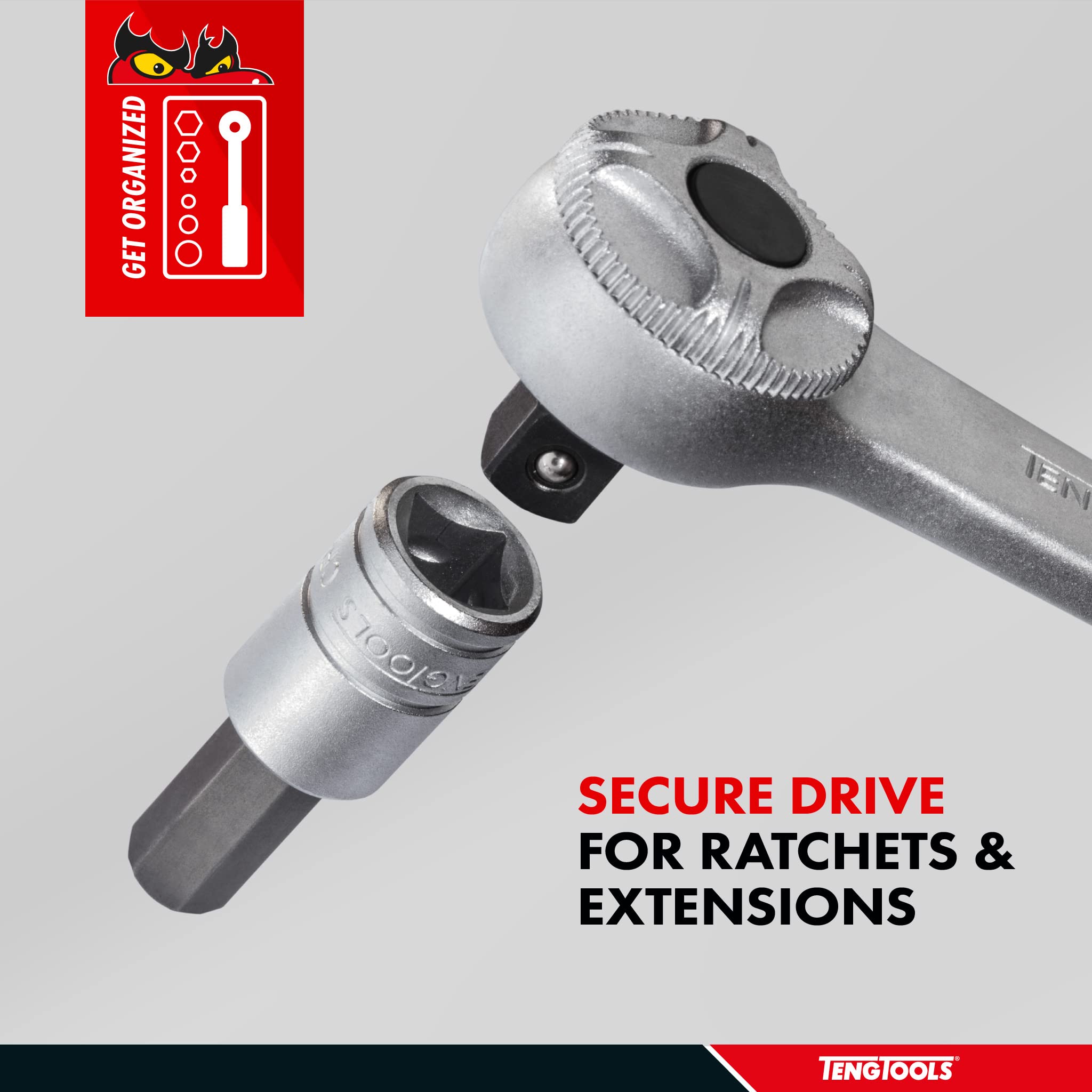 Teng Tools 1/2 Inch SAE 1/2 Inch Drive Hex Chrome Vanadium Socket Set - Professional Mechanic Hand Tools for Automotive Repair & DIY Projects - M121116-C