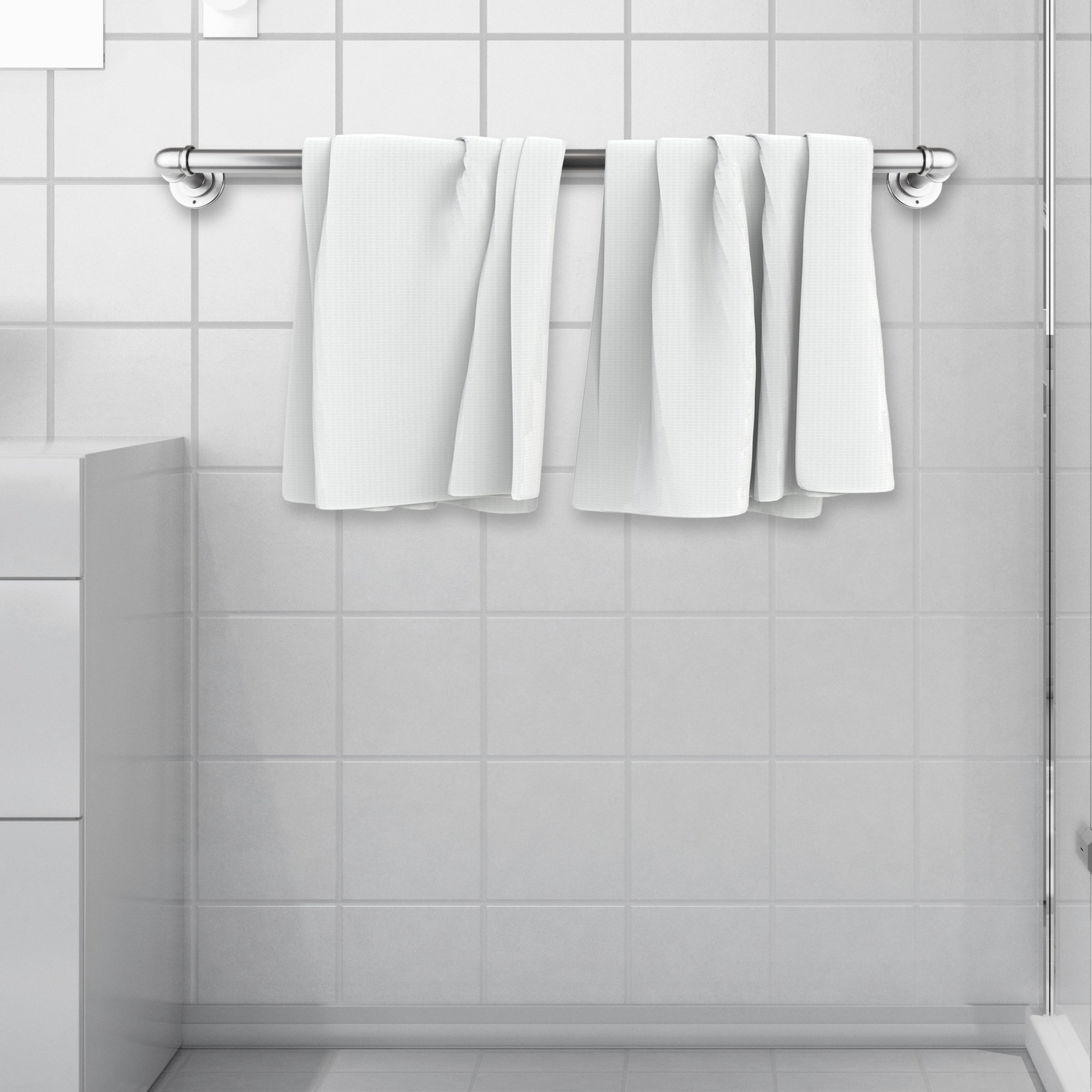Industrial Pipe Design Towel Bar & Closet Rod - 24 Inch Satin Nickel Wall/Ceiling Mounted Bathroom & Kitchen Rail - Perfect for Farmhouse, Loft & Industrial Style Home Decor