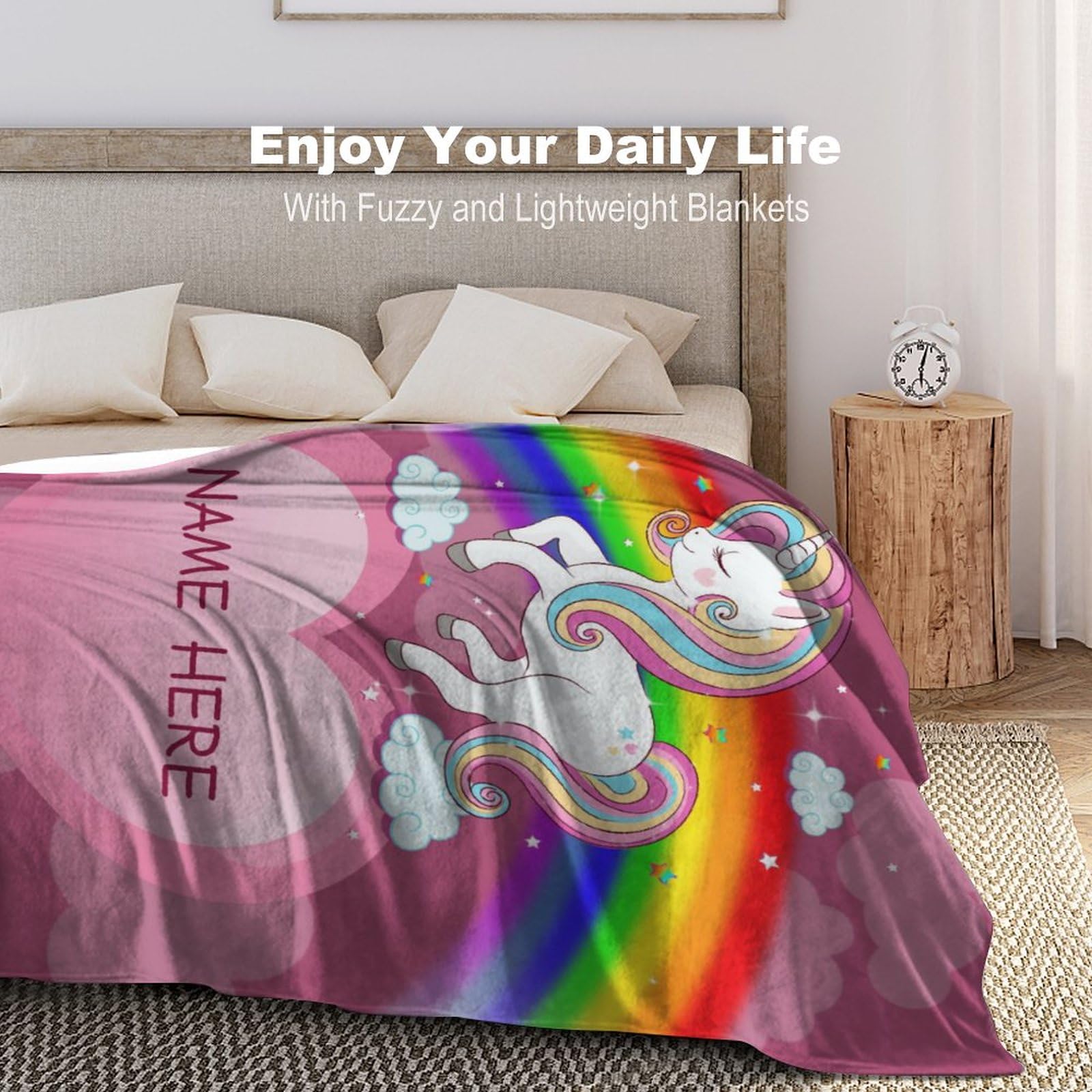 **Personalized Unicorn Throw Blanket for Girls - Custom Name Baby Blanket for Toddlers, Kids & Women - Soft Cozy Gift for Birthday, Christmas & Nursery Decor**