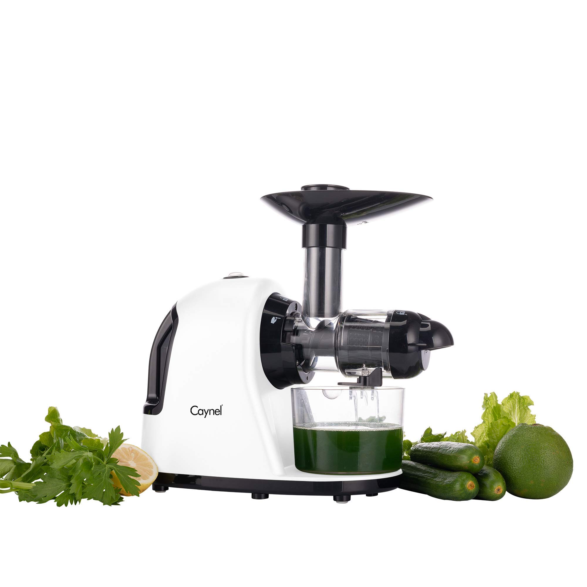 Caynel Slow Masticating Juicer - Quiet Motor, High Nutrient Extraction, Easy to Clean with Safety Lock & Wide Chute - Perfect for Wheatgrass, Fruits, Vegetables & Healthy Juicing at Home