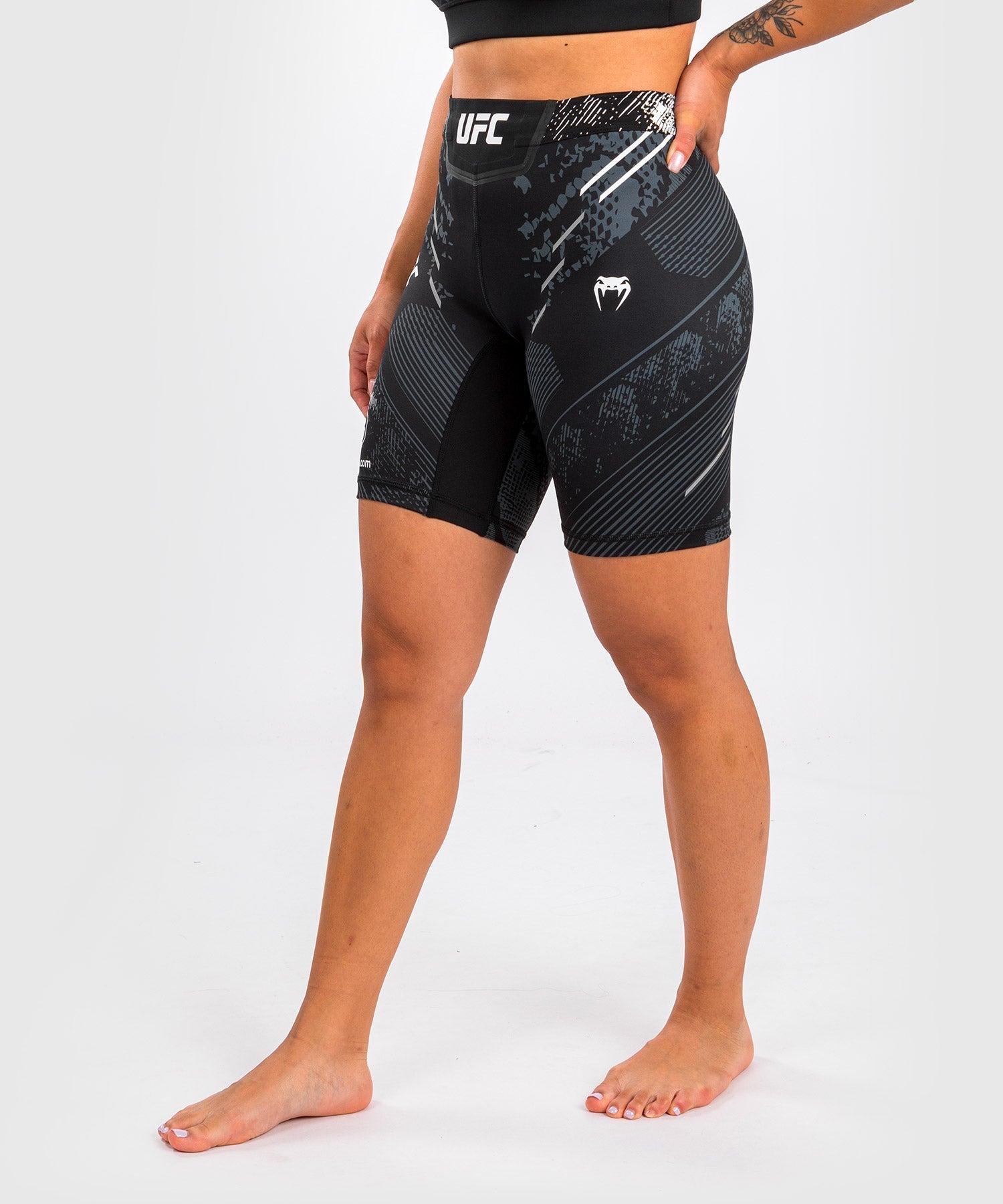 Venum UFC Adrenaline Authentic Women's Vale Tudo Fight Shorts - Personalized MMA Training & Competition Shorts for Women - Long Fit Black - Perfect for UFC Training, MMA Sparring & Fitness Workouts
