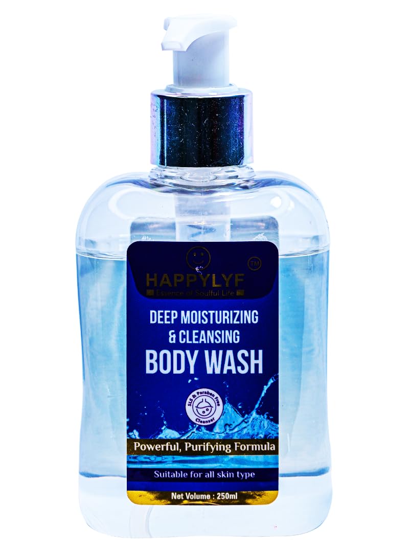 HappyLyf Deep Moisturizing & Cleansing Body Wash with 1% Salicylic Acid & Coco Glucoside - Treats Body Acne & Exfoliates Skin - 8.5 fl oz (250ml) - Ideal for Shower, Gym & Post-Workout Skincare Routine