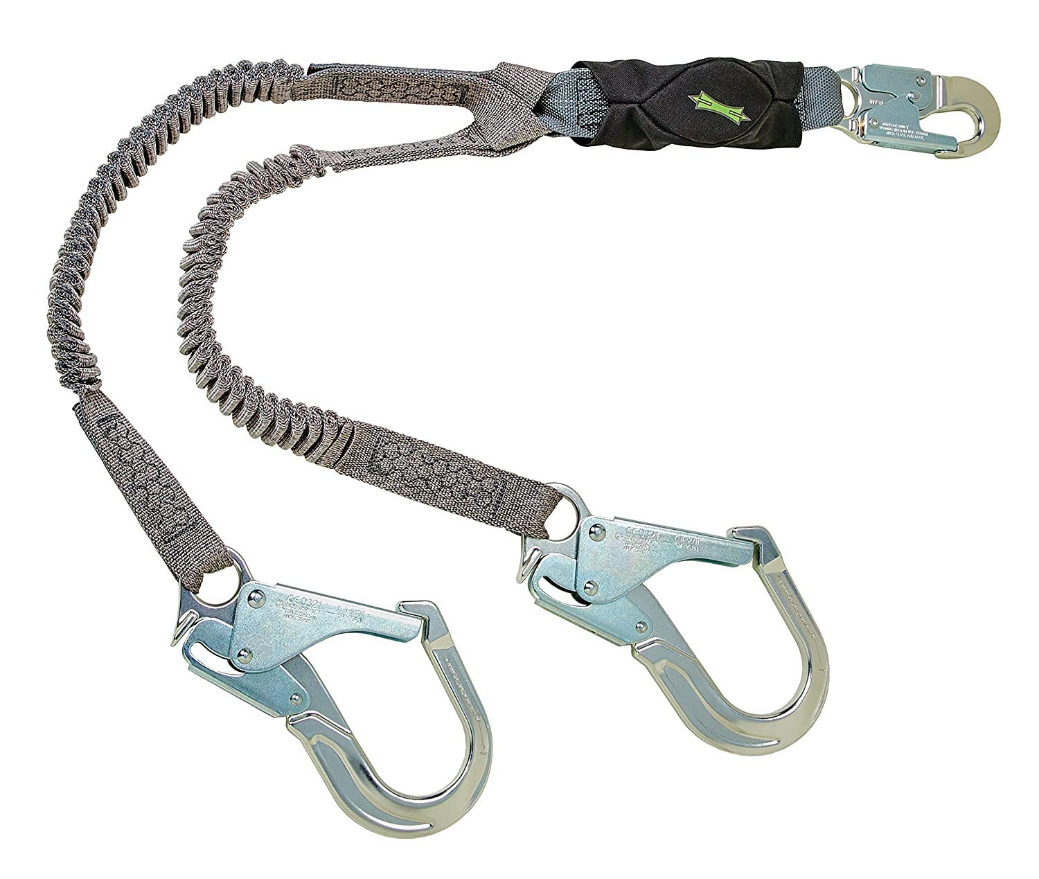 MSA 10193555 V-Series Shock Absorbing Safety Lanyard - 6ft Twin-Leg Fall Protection with 36CL Large Snaphooks, Stretchable Polyester Webbing for Construction & Roofing Work | OSHA Compliant Safety Gear for Workers at Heights