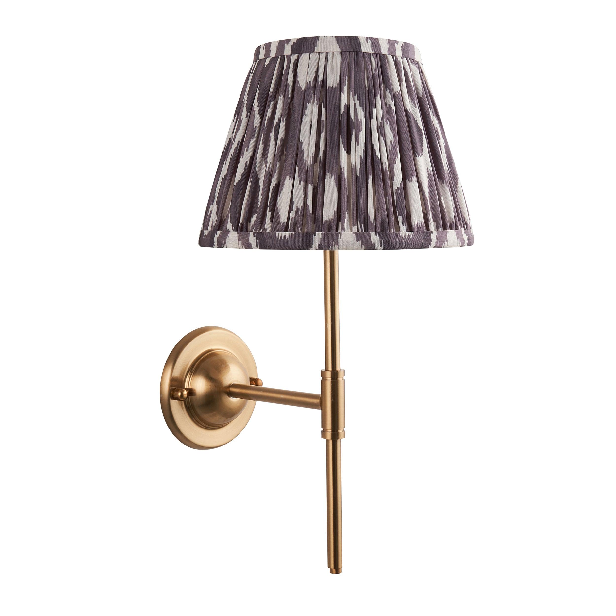Vintage Dome T Bar Brass Wall Light with Ikat 20cm Pearl Grey Shade - Elegant Sconce for Bedroom, Hallway & Living Room Lighting