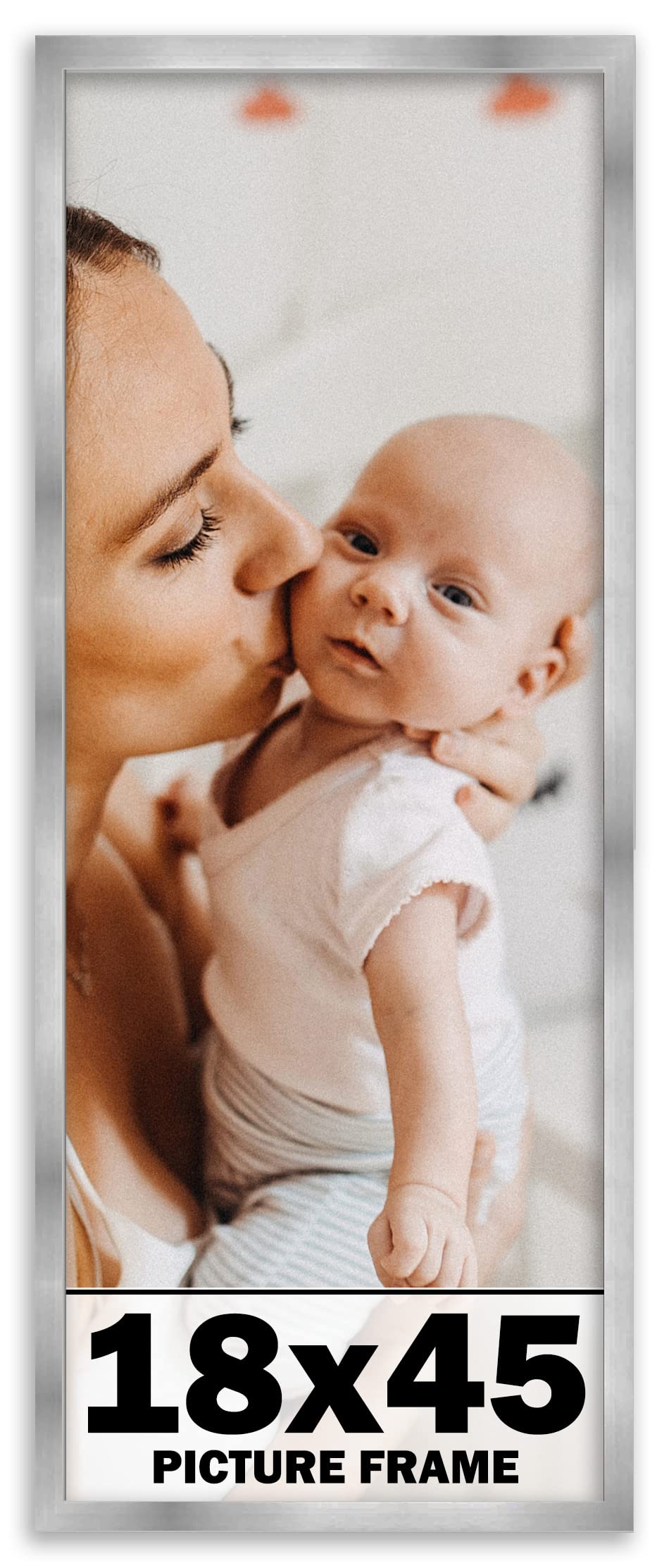 18x45 Inch Stainless Steel Silver Picture Frame - Modern Photo Frame with UV Acrylic Shatter Guard & Acid-Free Backing - Perfect for Family Photos, Wall Decor, Living Room, Bedroom, Office Display