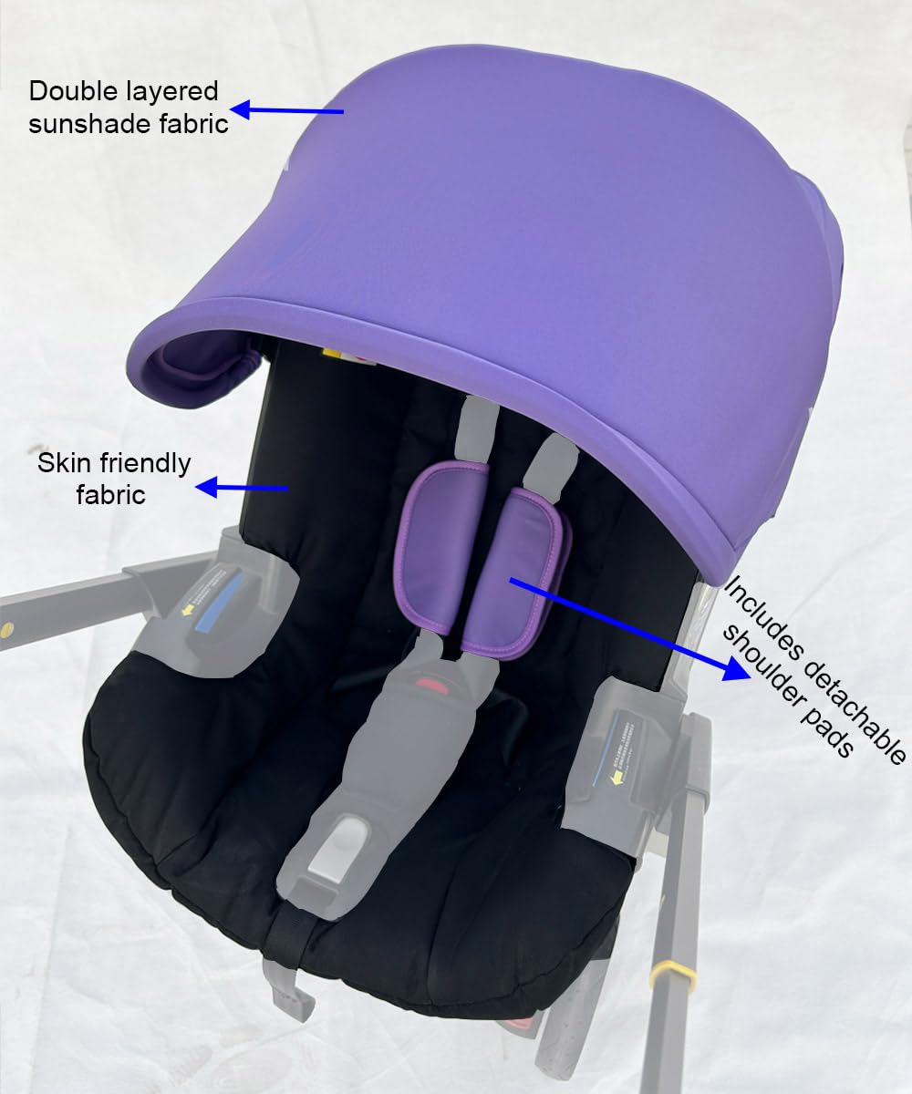 Doona Car Seat Stroller Accessories - Washable Textile Set with Colorful Canopy & Waterproof Cushion (Noble Purple) | Perfect for Travel, Daily Walks & Outdoor Adventures with Baby