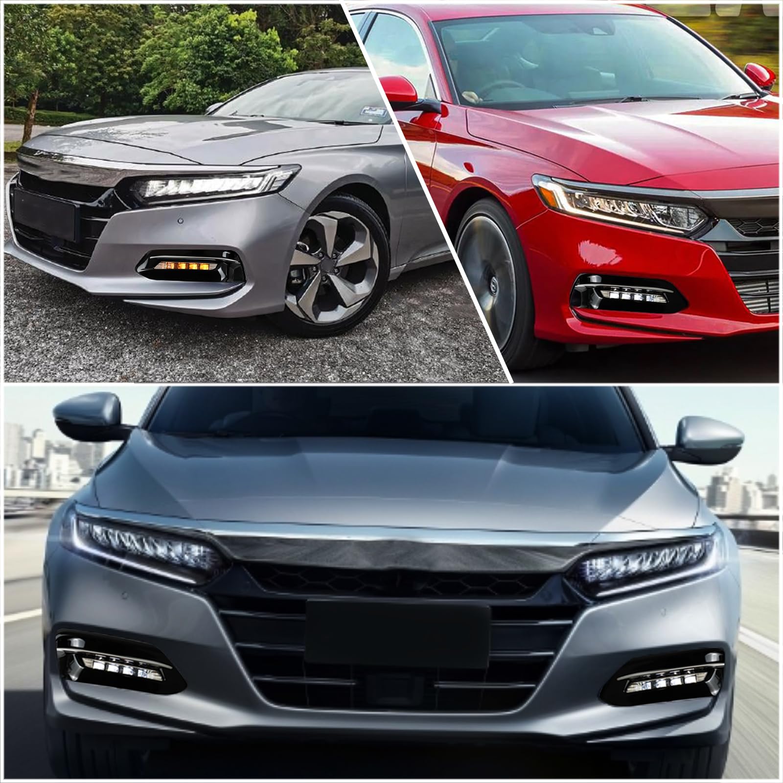 Switchback White/Amber/Blue DRL Front Daytime Running Lights with Sequential Turn Signals for 2018-2020 Honda Accord LX EX Sport EX-L Touring - Upgrade Your Fog Lights for Enhanced Visibility & Style (Perfect for Night Driving & Custom Car Mods)