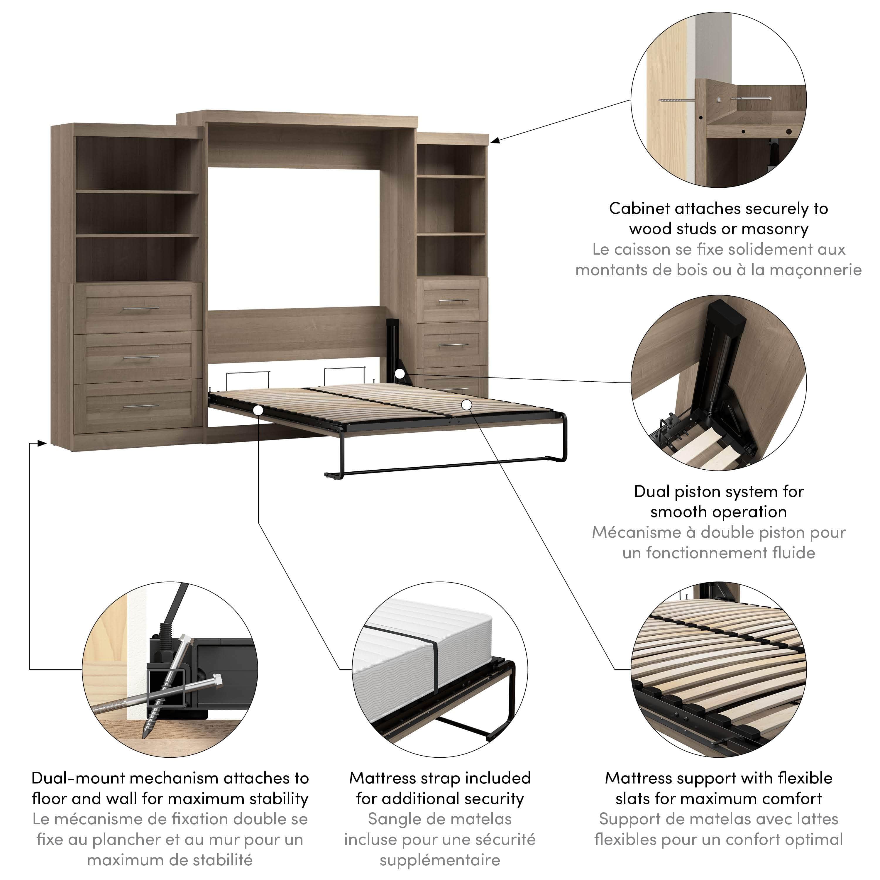 Pur Queen Murphy Wall Bed with 2 Storage Units & Drawers (126