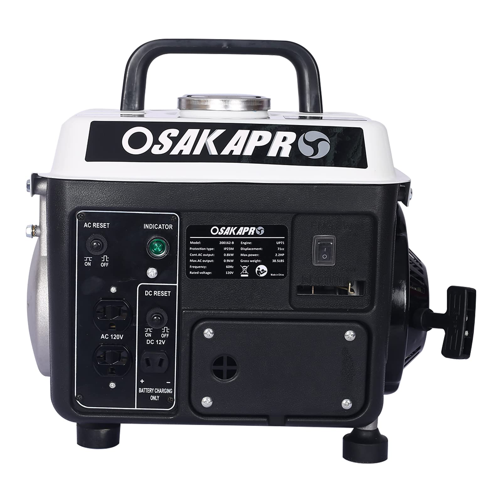 900W Portable Gas Powered Generator - Ultra Lightweight & Low Noise for Home Backup, Outdoor Camping, RV Trips & Emergency Power - EPA III & CARB Compliant (Black/White) - Perfect for Power Outages, Tailgating & Remote Work Sites