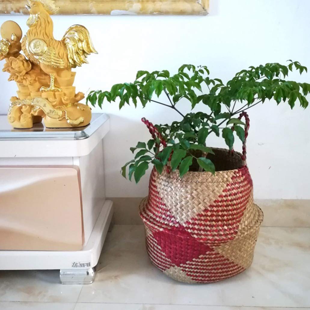 Handmade Seagrass Foldable Woven Basket - Natural Laundry Hamper, Storage Organizer & Plant Pot Cover | Perfect for Nursery, Bathroom & Boho Home Decor