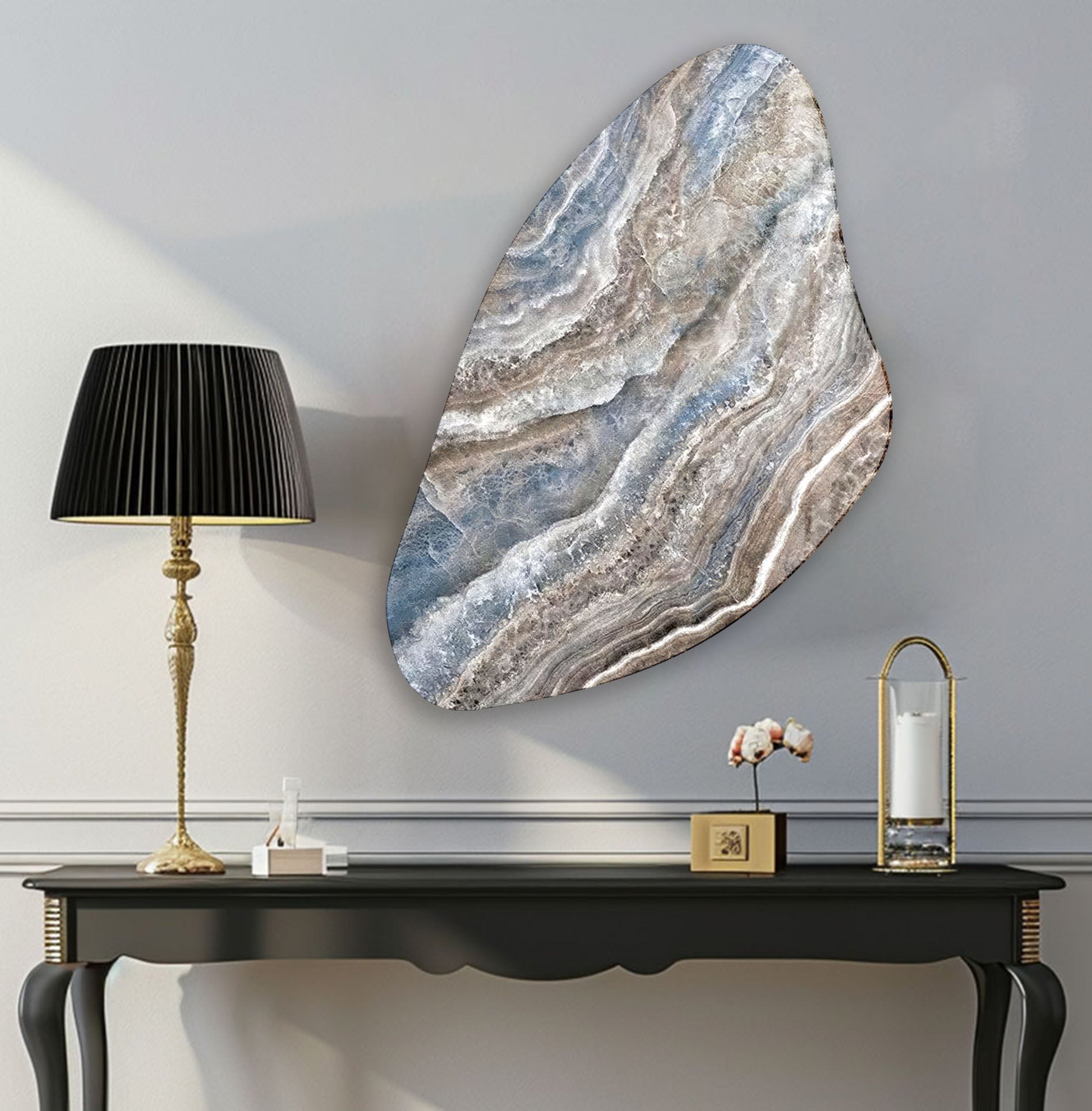 Blue Marble Pattern Glass Wall Art - Modern Aesthetic Home Decor for Living Room, Bedroom & Office | Shatterproof & Easy to Hang