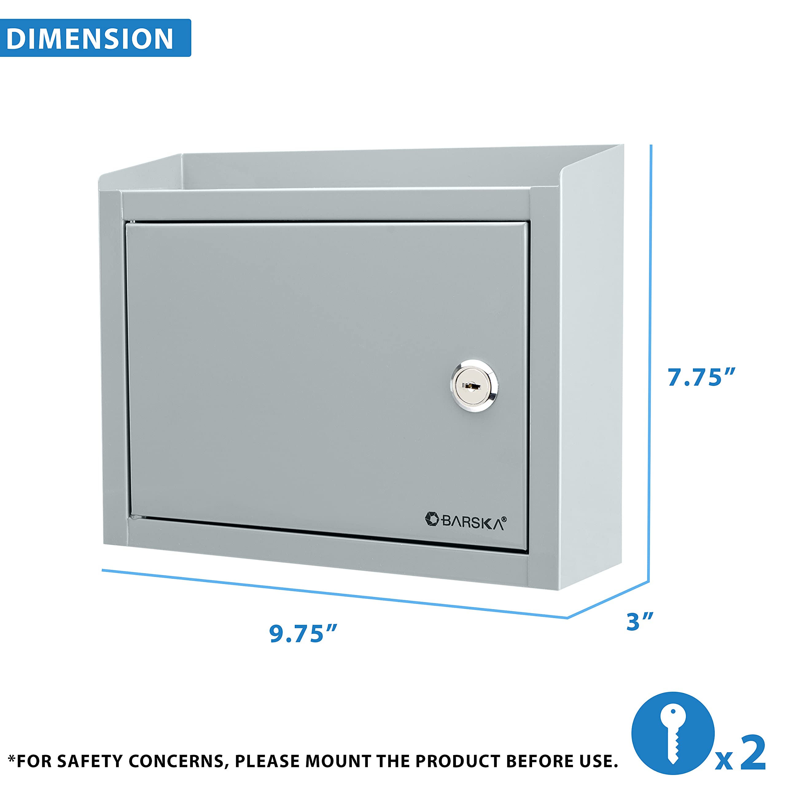 Barska Wall Mount Multi-Purpose Locking Mail Drop Box with Key Lock - Secure Mailbox for Home, Office & Classroom - Perfect for Package Delivery, Documents & Confidential Mail Collection