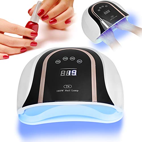 160W LED UV Nail Lamp with 54 LED Bulbs - Professional Nail Polish Curing Light for Base & Top Coats - Fast Drying for Gel Manicures & Pedicures at Home or Salon