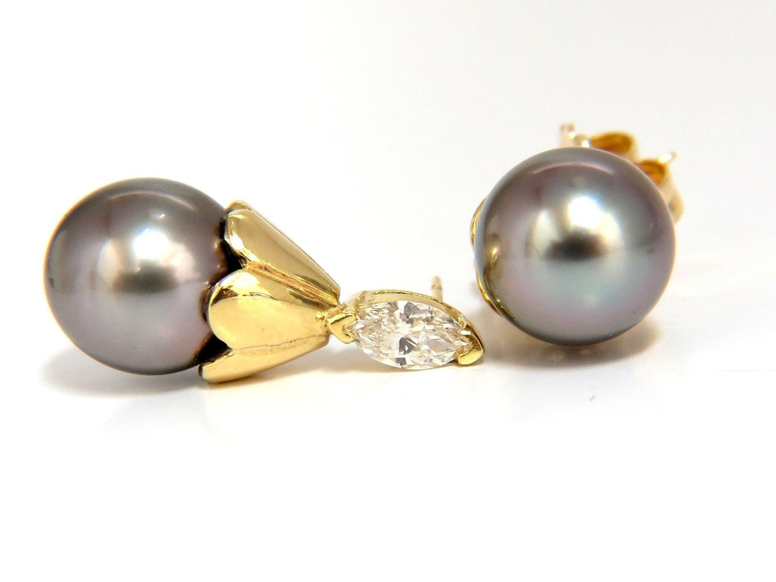 10mm Natural Tahitian Pearl & 0.80ct Diamond Drop Dangle Earrings in 14K Gold - Elegant Jewelry for Weddings, Parties & Special Occasions