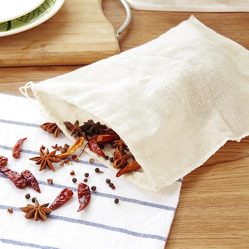Yardwe Reusable Cheesecloth Bags - 10 Pack 8x10cm Coffee Filters for Loose Leaf Tea, Nut Milk & Soup Straining | Eco-Friendly Tea Filter Bags & Drawstring Mesh Pouches | Perfect for Homemade Coffee, Herbal Tea & DIY Nut Milks