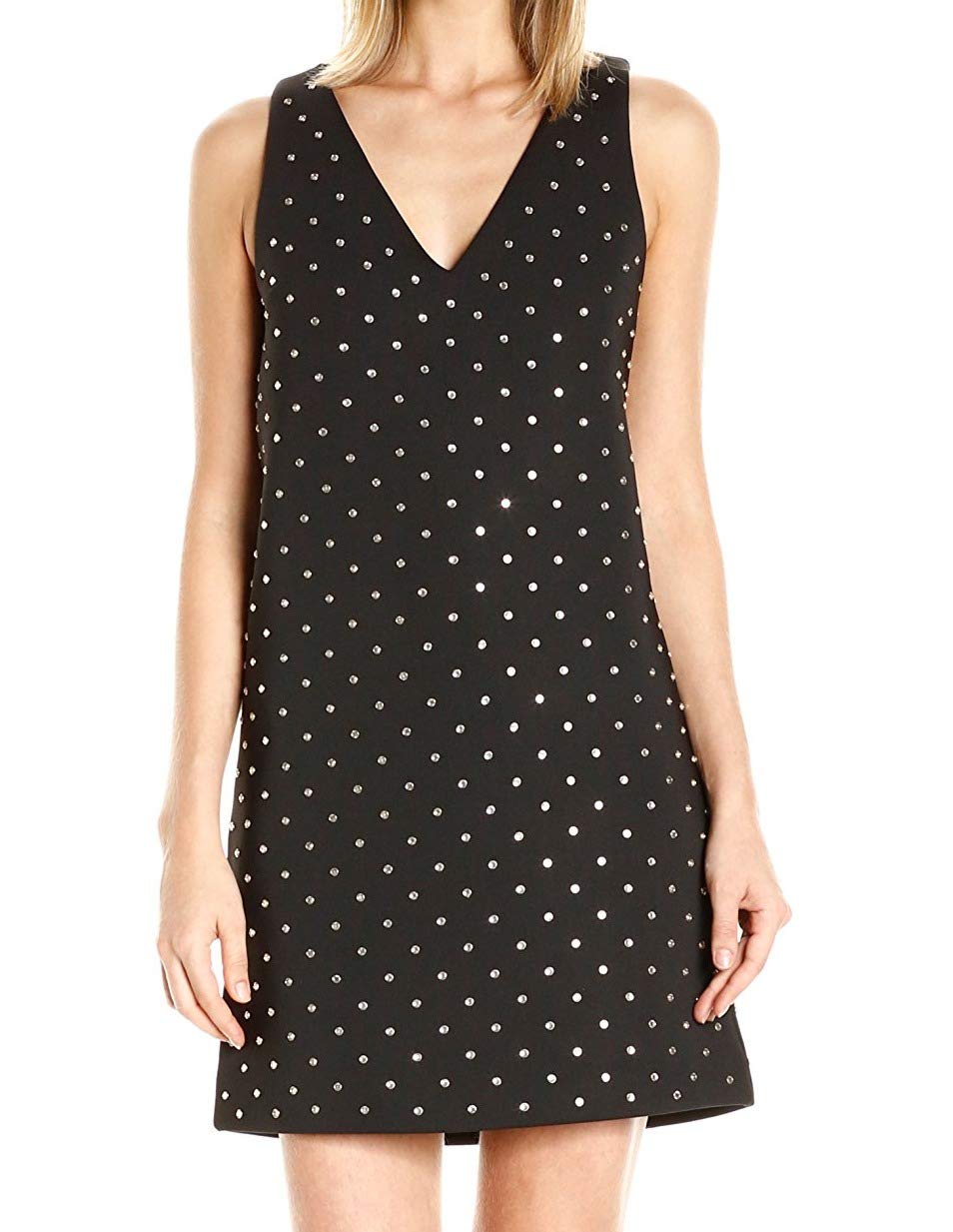 French Connection Women's Diamond Drop Jersey Dress - Elegant V-Neck Sleeveless Stretchy Knit Midi Dress for Wedding Guest, Cocktail Party & Date Night