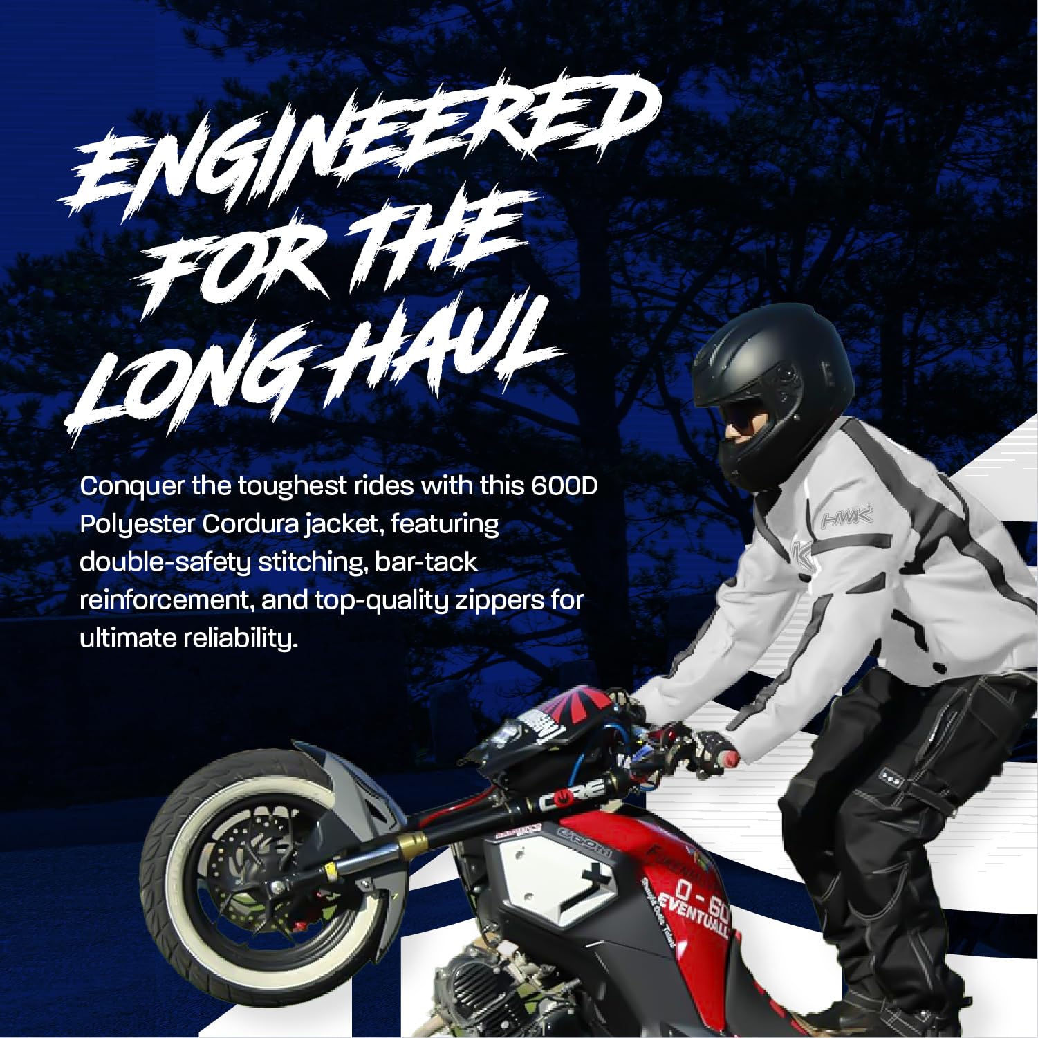 HWK Waterproof Motorcycle Jacket for Men & Women - CE Armor Protection, High Visibility Rain Jacket with Adjustable Fit - Durable Polyester Riding Gear for Dirt Bike, Enduro Racing & Commuting - Silver XL
