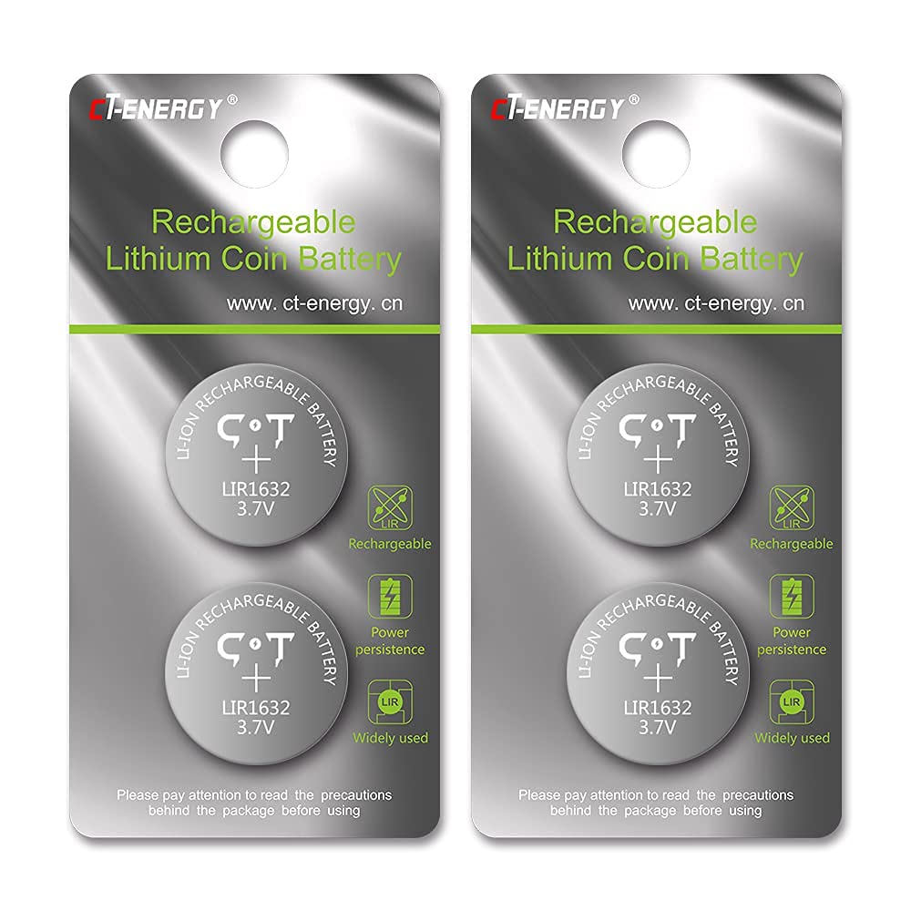 Rechargeable 1632 Batteries 4-Pack 3.7V LiR1632 Lithium Coin Cell - Perfect Replacement for Tile Tracker, Key Finders & Small Electronics | Long-Lasting Power for GPS Devices, Watches and Medical Equipment
