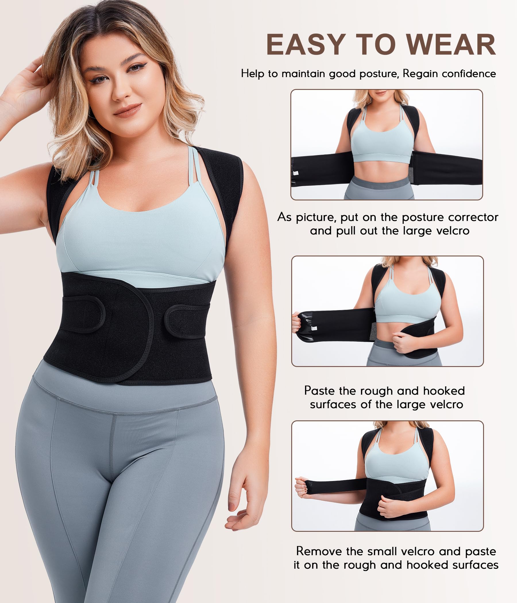 URSEXYLY Adjustable Back Brace Posture Corrector for Women - Upper & Lower Back Pain Relief, Spine Support & Shoulder Straightener (Black, Large) - Ideal for Office Work, Driving & Daily Posture Improvement