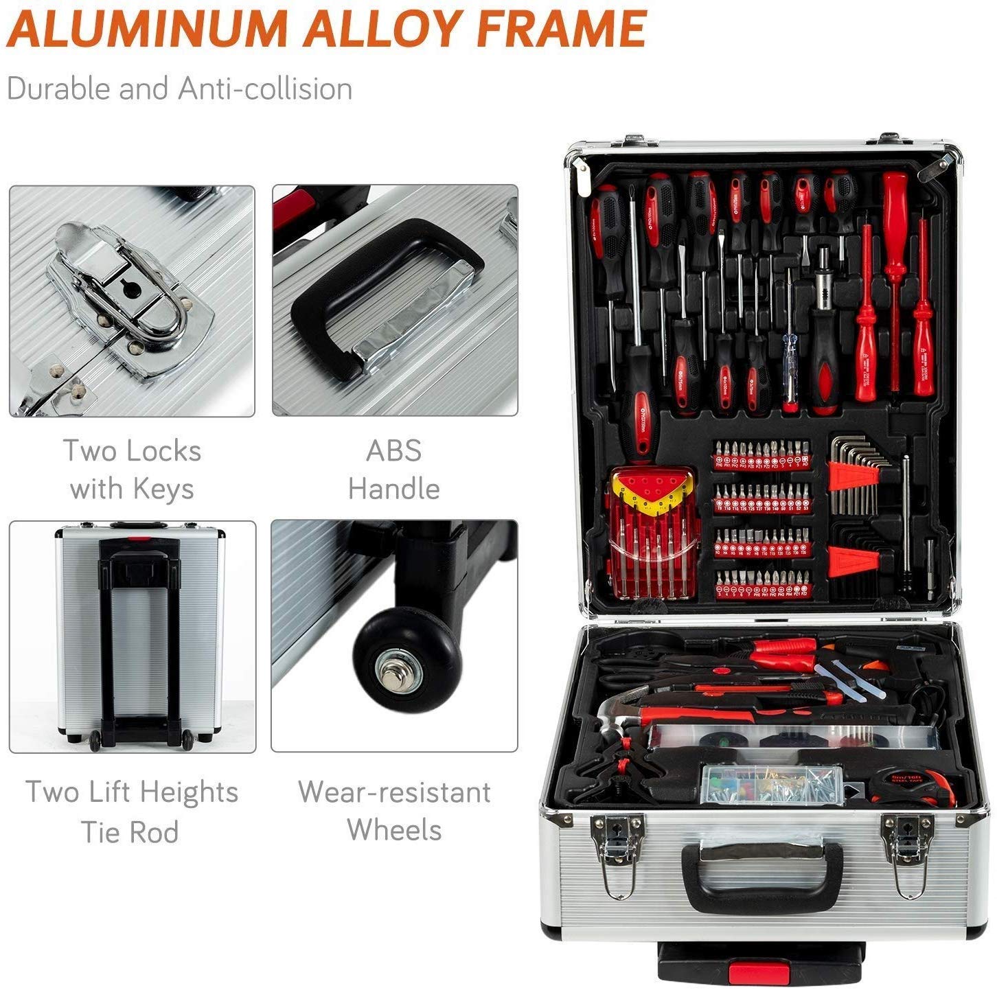 799-Piece Heavy-Duty Household & Auto Repair Tool Set with Aluminum Trolley Case & Wheels - Complete Professional Tool Kit for Home Improvement, Car Maintenance, and DIY Projects