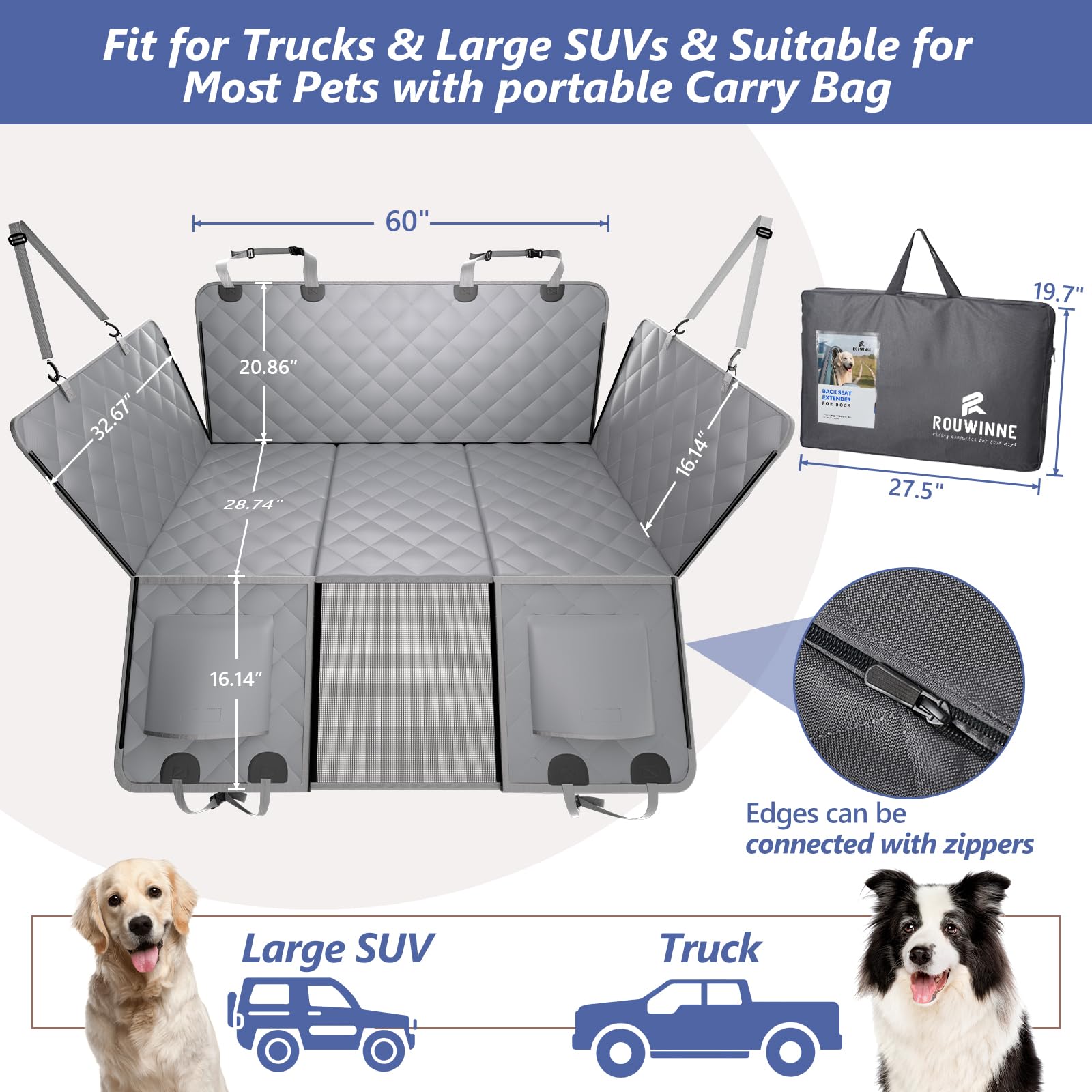**Large Back Seat Extender for Dogs - Heavy Duty 400lb Capacity Pet Car Seat Cover with Hard Bottom, Waterproof Truck Backseat Hammock - Perfect for Travel, Road Trips & SUV Adventures**