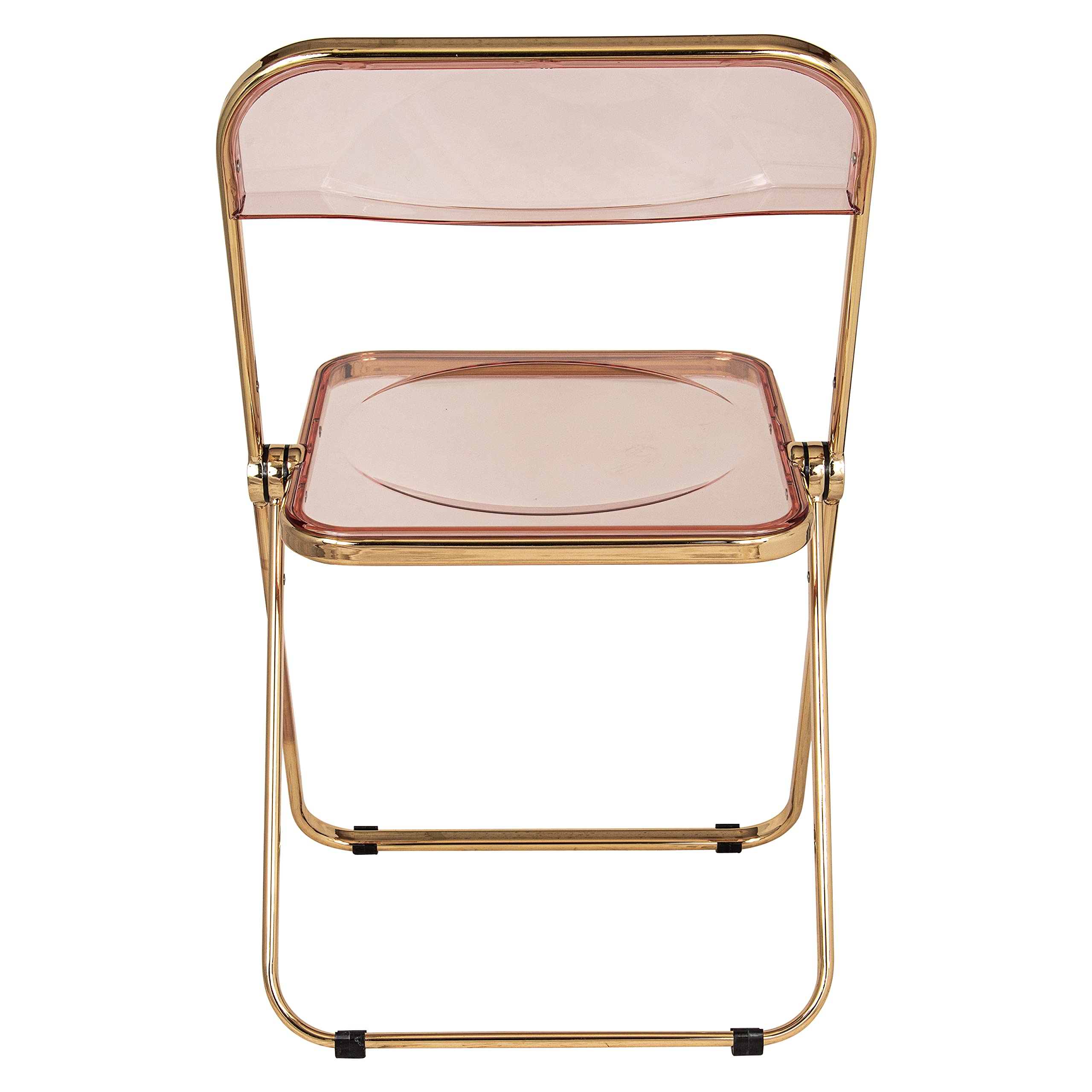 LeisureMod Lawrence Modern Transparent Acrylic Folding Chairs with Gold Metal Frame - Set of 2 Rose Pink - Perfect for Patio, Garden, Poolside & Indoor Events