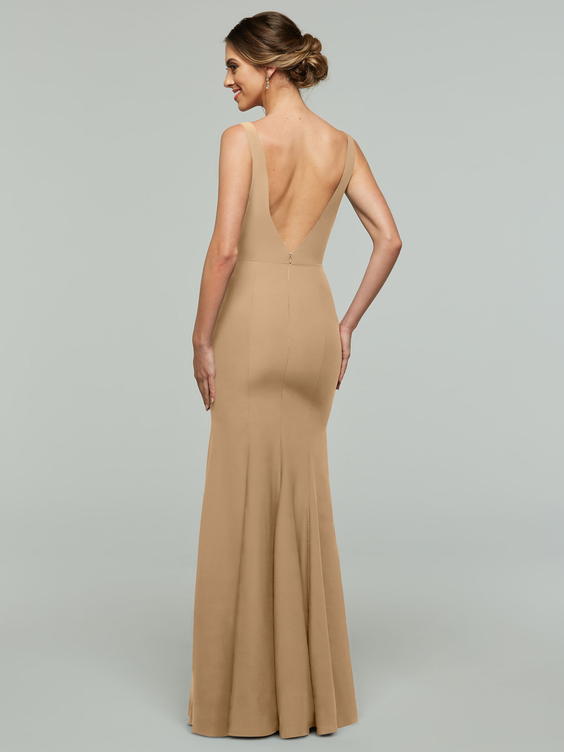 Elegant 83010 Mermaid Stretch Chiffon Bridesmaid Dress with Plunging V-Neckline - Perfect for Beach Weddings, Formal Events & Evening Parties