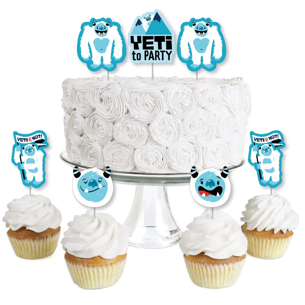 Big Dot of Happiness Yeti to Party - 24-Pack Abominable Snowman Cupcake Toppers for Birthday & Winter Themed Parties - Perfect for Desserts, Cakes, and Treat Decorations