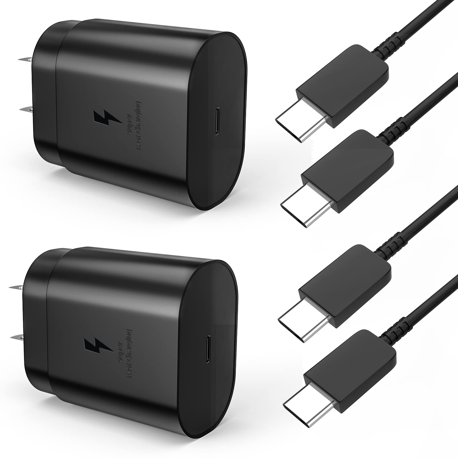 25W USB C Fast Charger (2-Pack) - Super Fast Wall Charger Block with Cable for Samsung Galaxy S10/S9/S8/S21/S20/Note10/Ultra/Z Flip3 & OnePlus - Perfect for Home, Office & Travel Charging