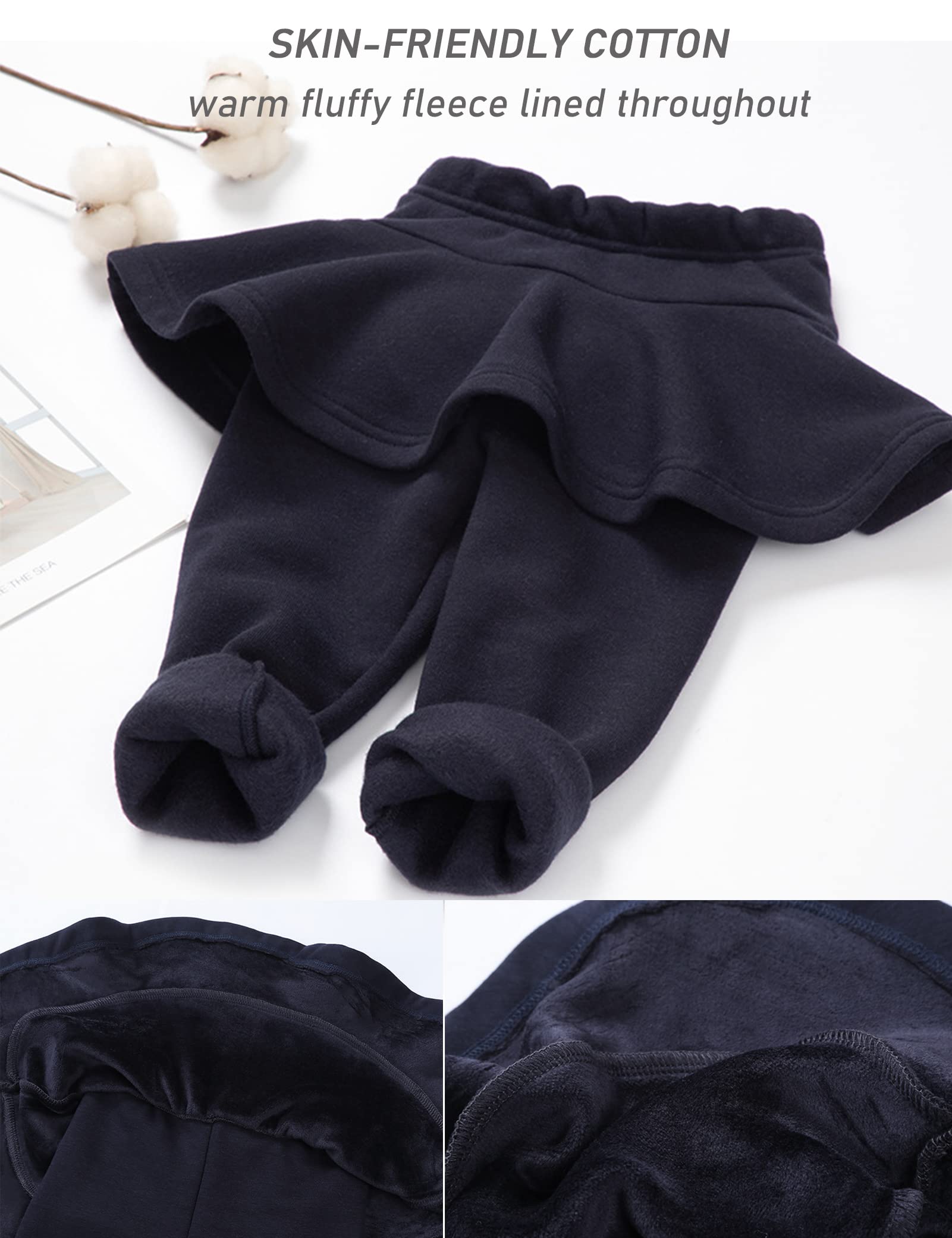 Kiench Girls' Winter Warm Fleece-Lined Leggings with Ruffle Skirt - Soft Cotton Thermal Pants for Cold Weather | Perfect for School, Playdates & Outdoor Activities