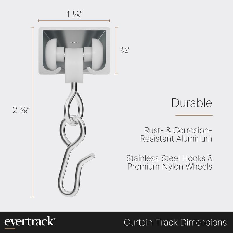 Ceiling Mounted Curtain Track Rail System - 12ft Anodized Silver Aluminum Curtain Rod for Drapes, Room Dividers & Window Treatments | Made in USA | Perfect for Living Room, Bedroom & Office Partitions