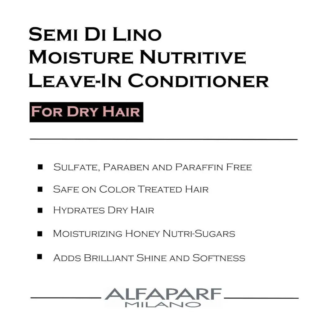 Alfaparf Milano Semi Di Lino Moisture Nutritive Low Shampoo 250ml & Leave-In Conditioner 200ml Duo Set - Hydrating Hair Care for Dry, Damaged Hair - Perfect for Salon-Quality Treatment at Home