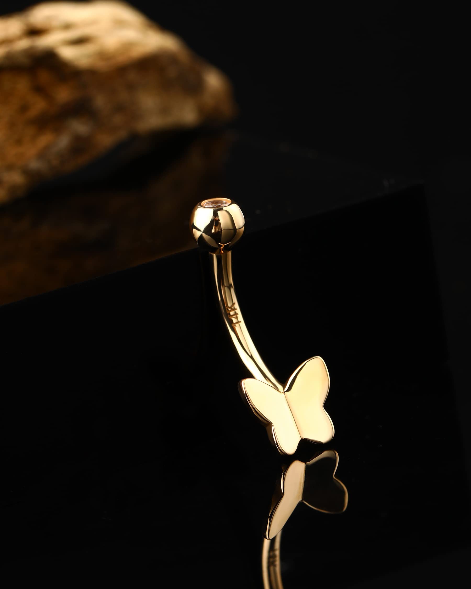 14K Gold Belly Button Rings for Women - Butterfly Navel Piercing Jewelry | Hypoallergenic Belly Rings for Body Piercing | Perfect for Everyday Wear, Beach Outfits & Special Occasions