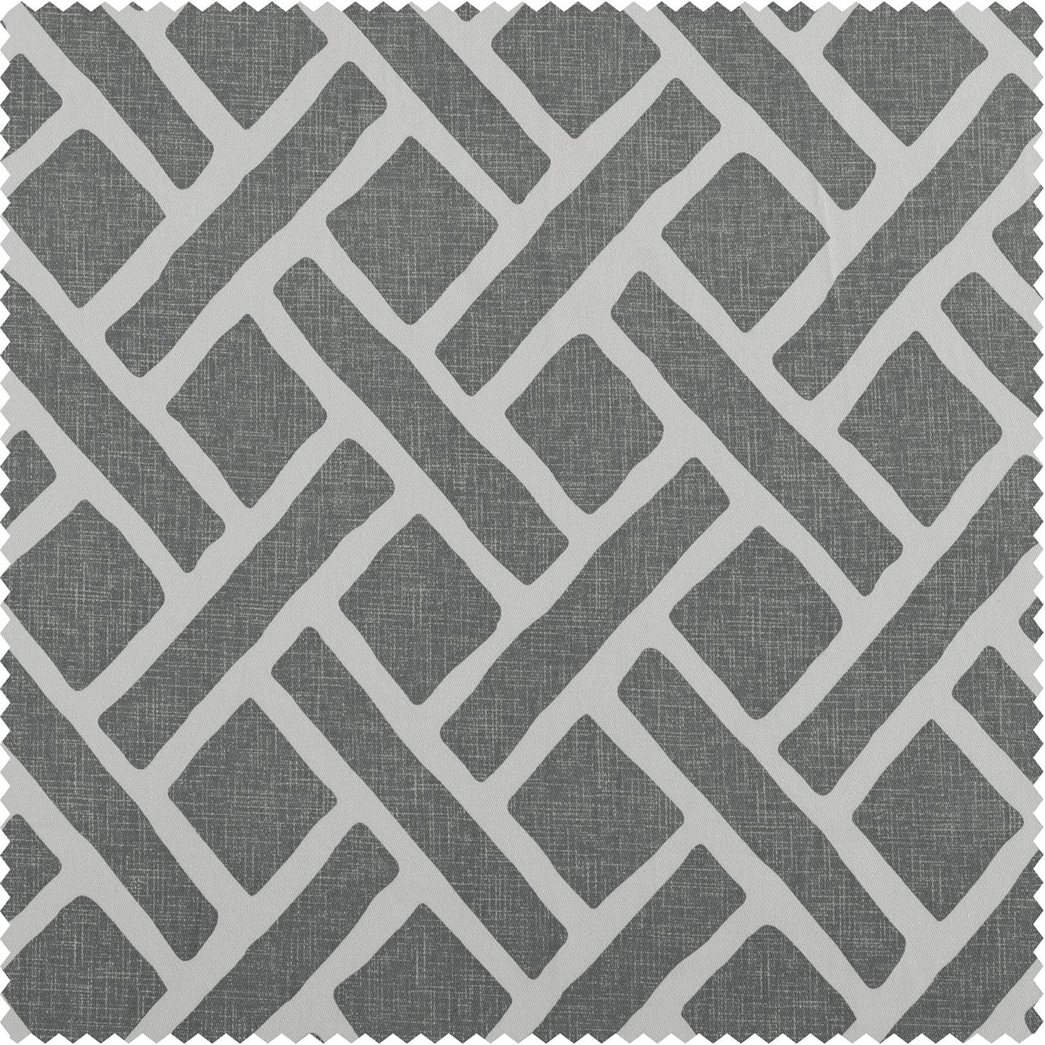 Martinique Grey Geometric Printed Cotton Custom Curtains - Modern Window Treatments for Living Room & Bedroom