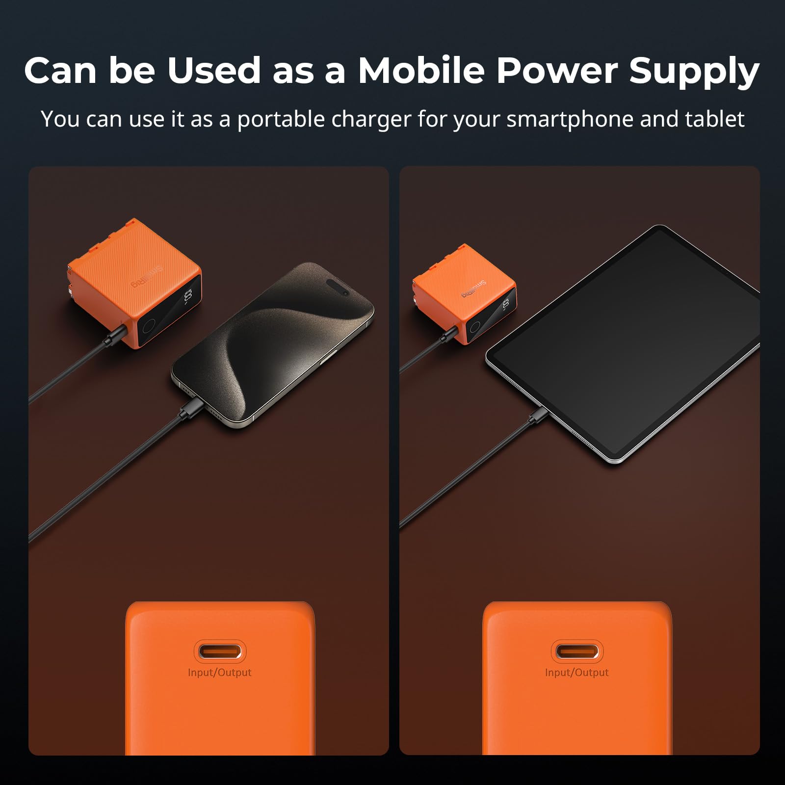 SmallRig NP-F970 10500mAh Replacement Battery for Sony NP-F970/F750/F550 - 36W USB-C PD Fast Charging, OLED Display - Compatible with DSLR Cameras, Monitors, LED Lights, Camcorders - Perfect for Photography, Videography & Outdoor Shooting (Orange, Model 4576)