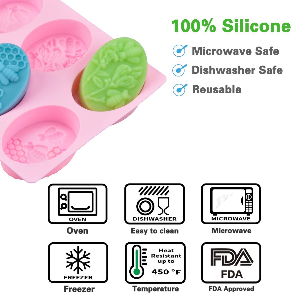 UG LAND INDIA 6 Cavity 3D Honeybee Silicone Molds - Honeycomb Soap Mold, Cake Baking Mold, Chocolate & Resin Mold, Beehive Candle Mold for DIY Crafts (Oval, Pink) - Perfect for Homemade Soaps, Candles, Chocolates & Resin Art Projects